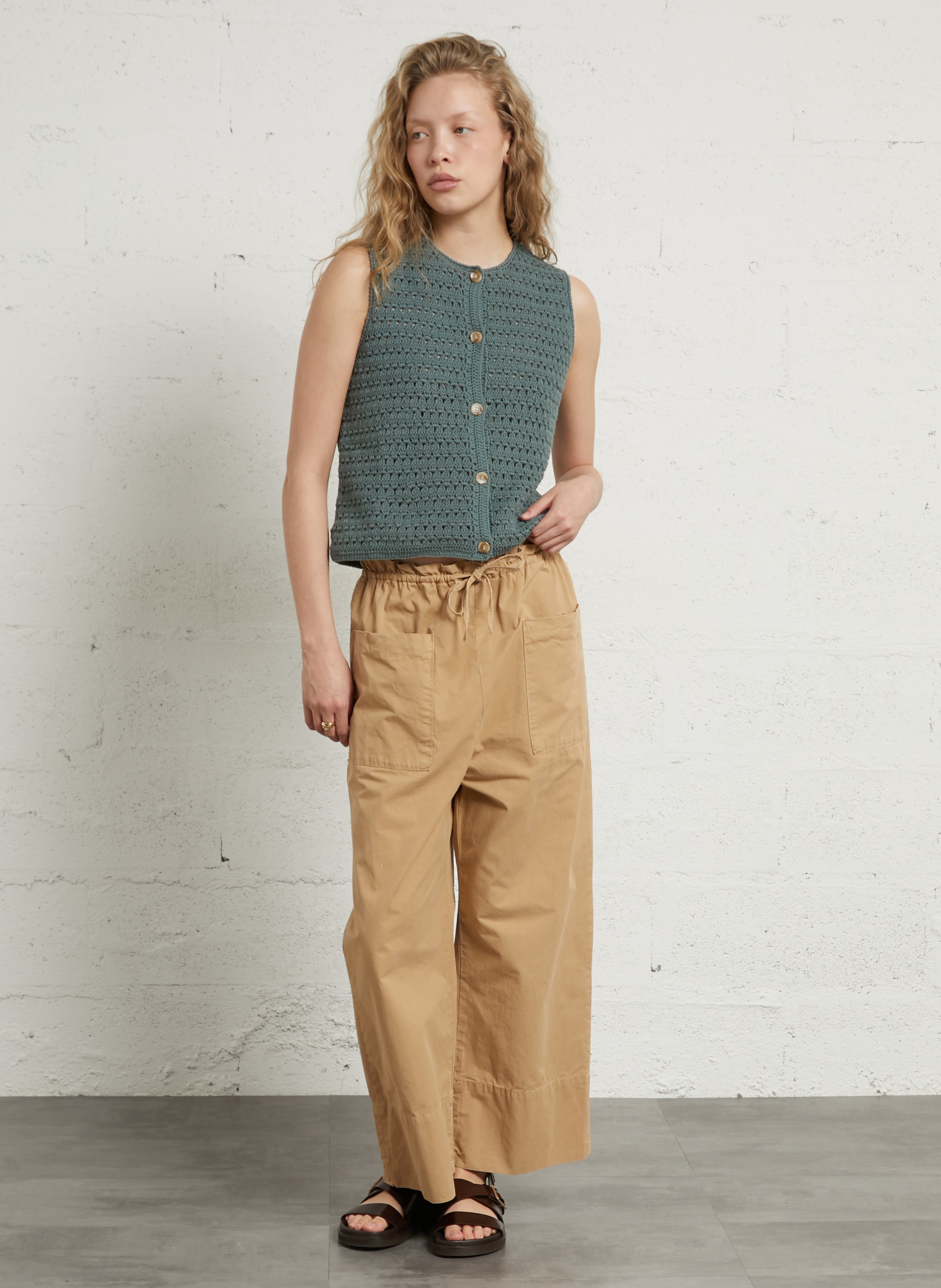 Pantalon large en laine mélangée HOD PARIS Marron