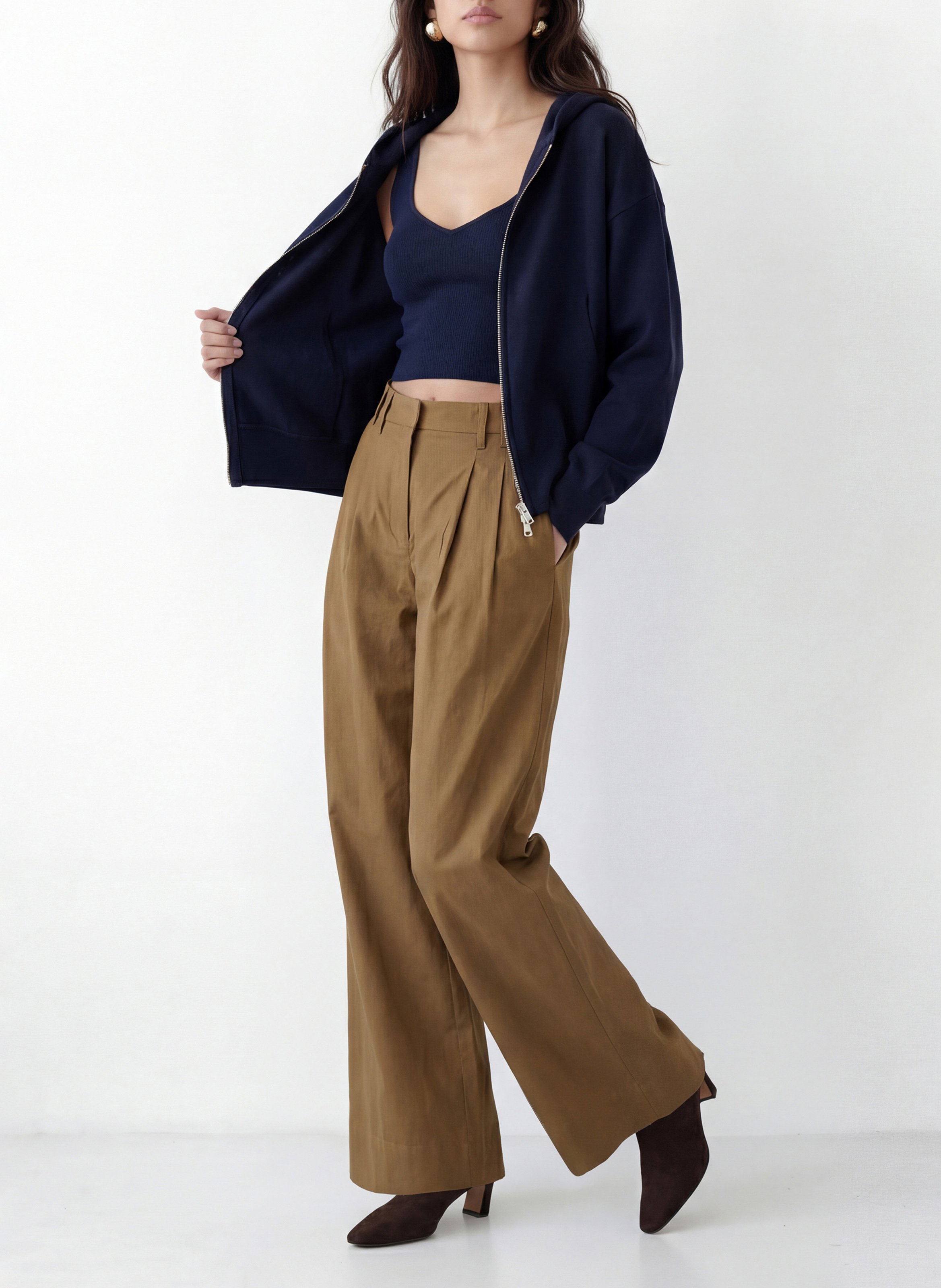 Gilet zippé à capuche en maille unie KOOKAI Bleu