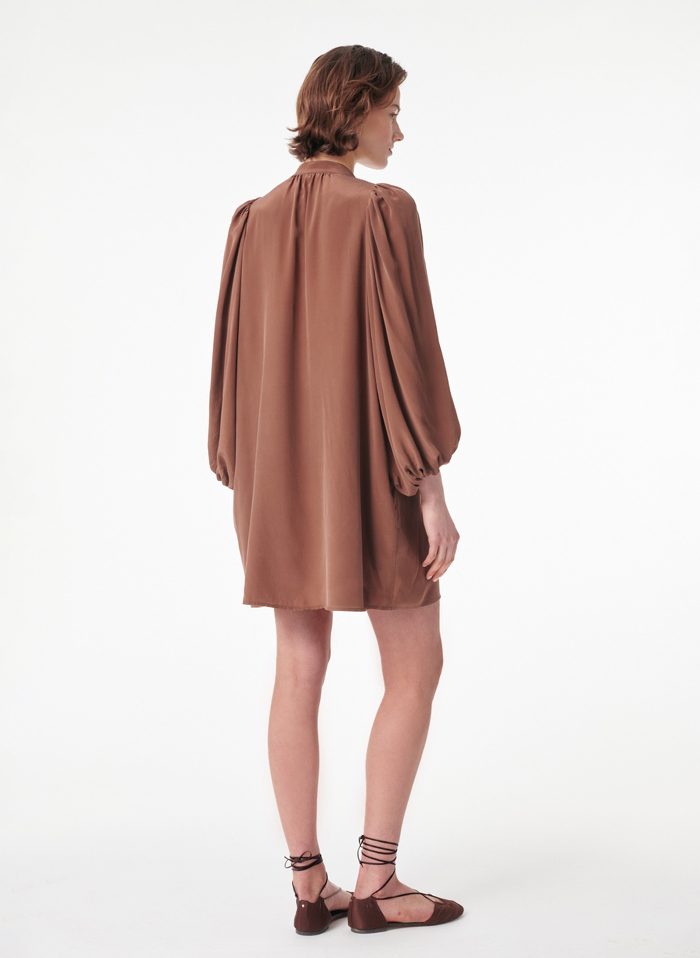 Robe courte col V en soie VANESSA BRUNO Marron