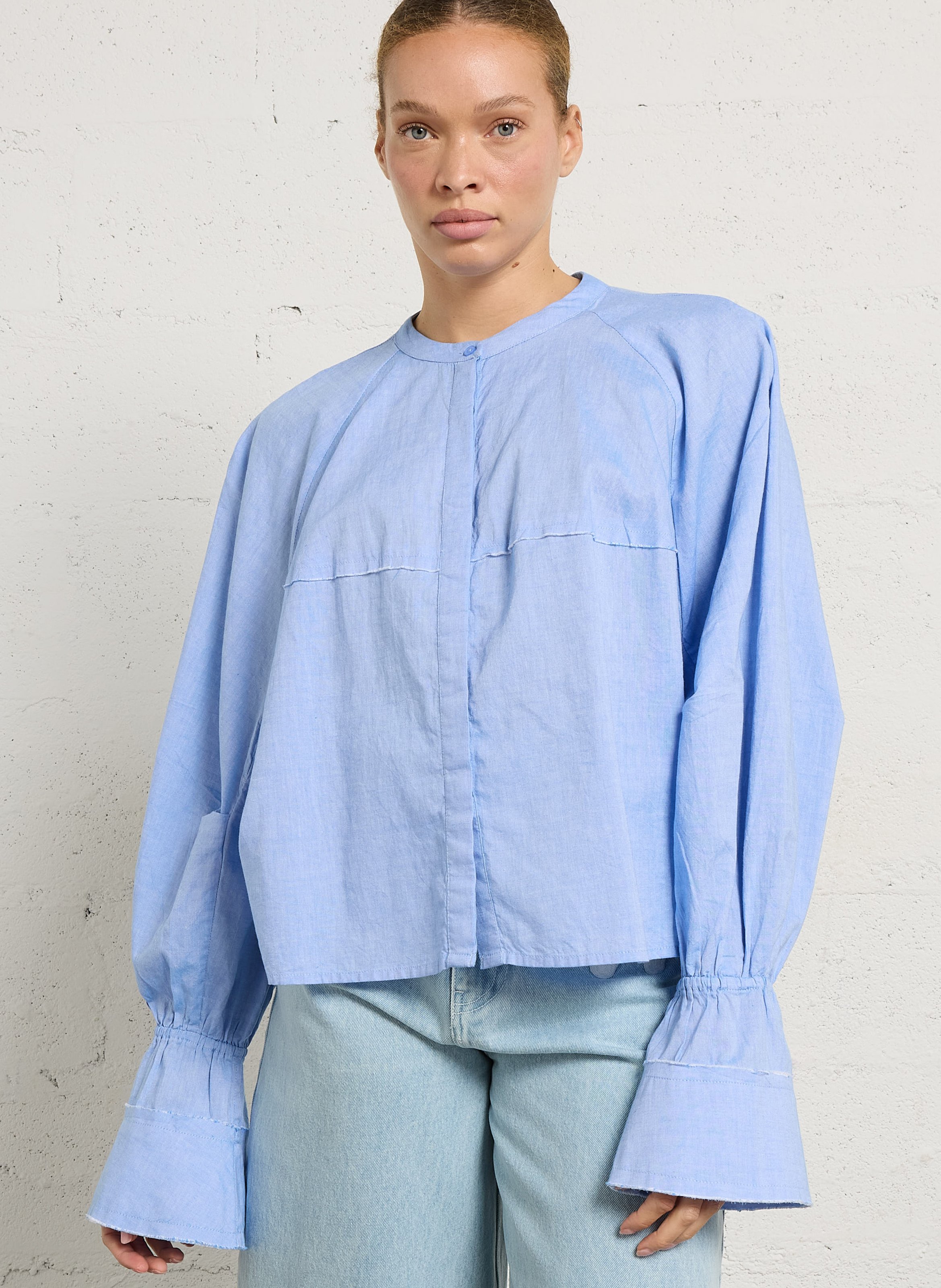 Korte, katoenen jurk met ronde hals MES DEMOISELLES Blauw