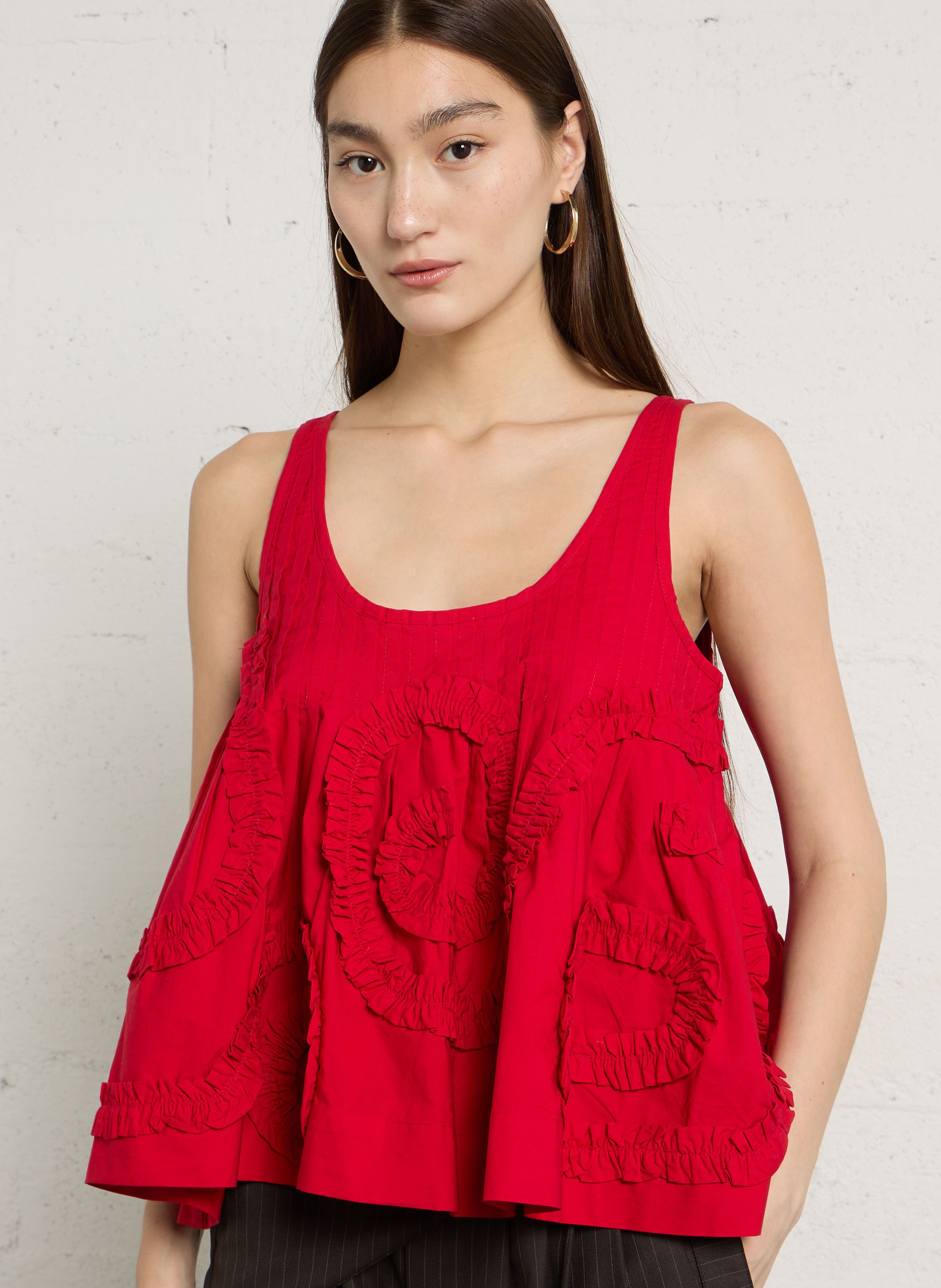 Sleeveless pleated top in organic cotton DAMSON MADDER Red