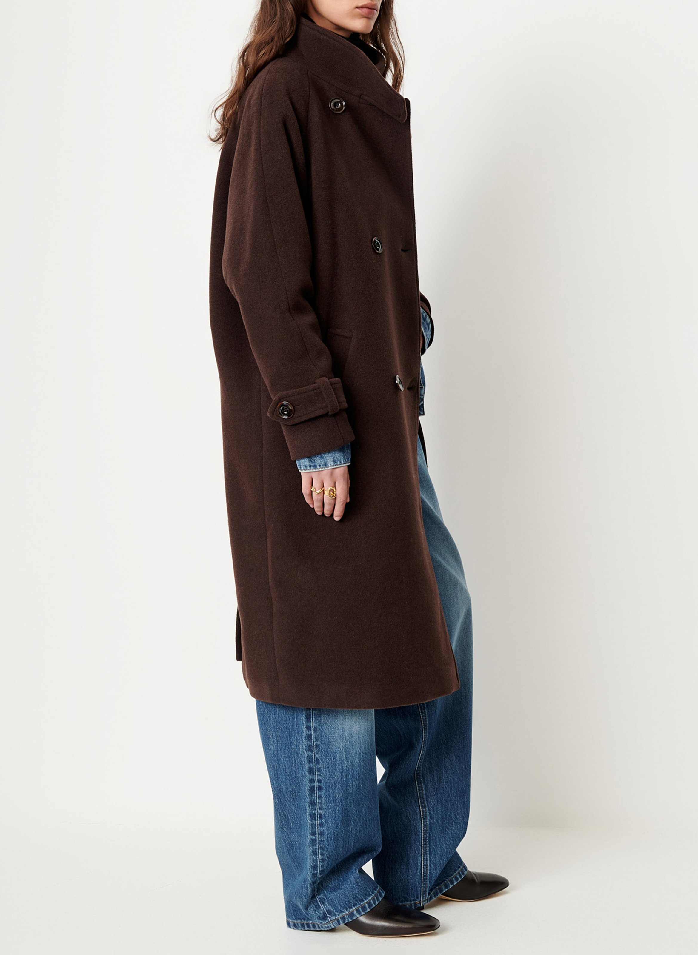 High-neck wool-blend coat SESSUN Brown