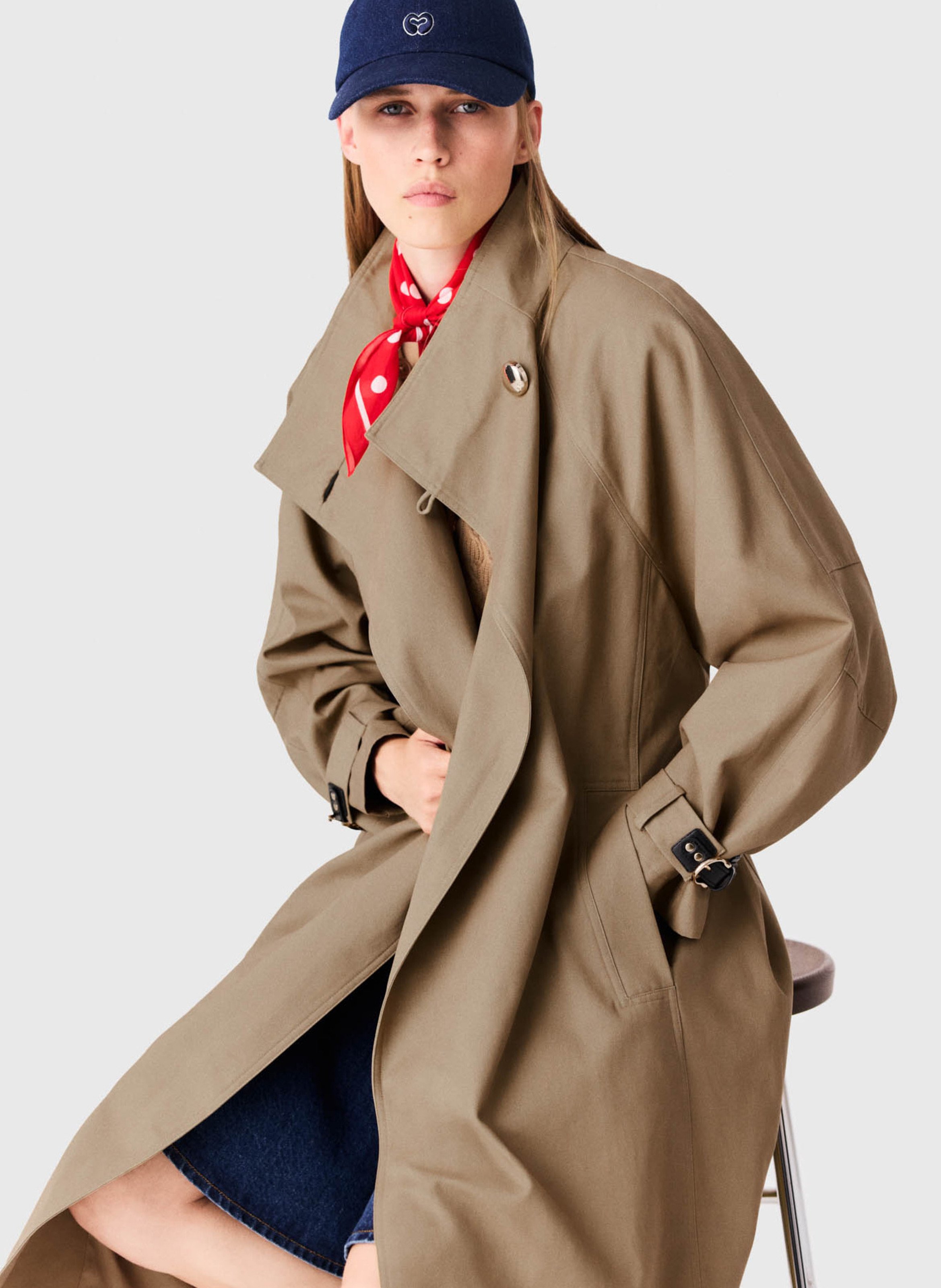 Trench met opstaande kraag van katoen MAJE Beige