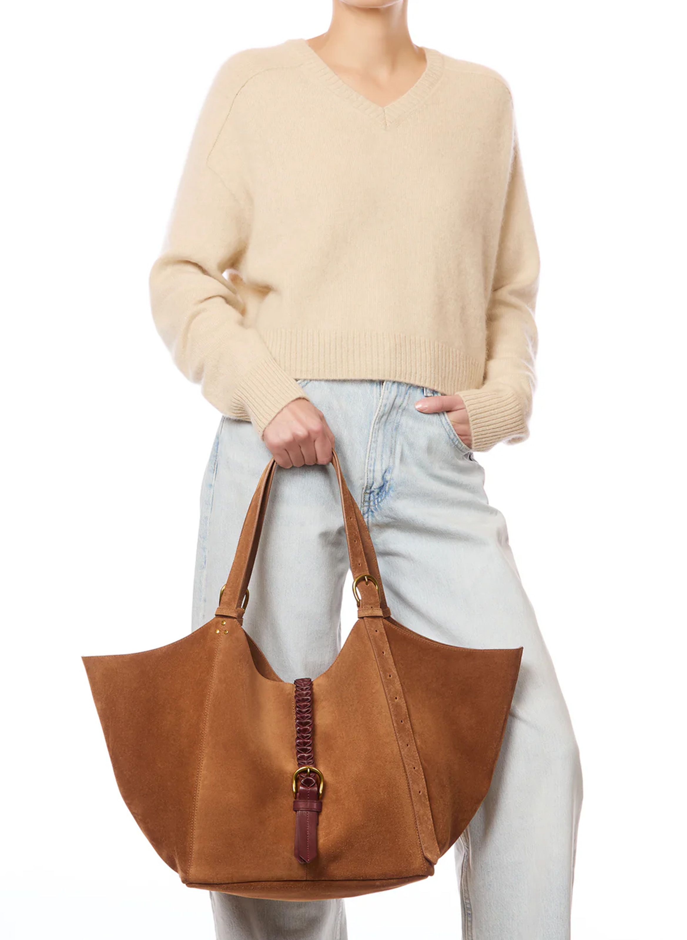 Sac cabas en cuir velours JEROME DREYFUSS Marron