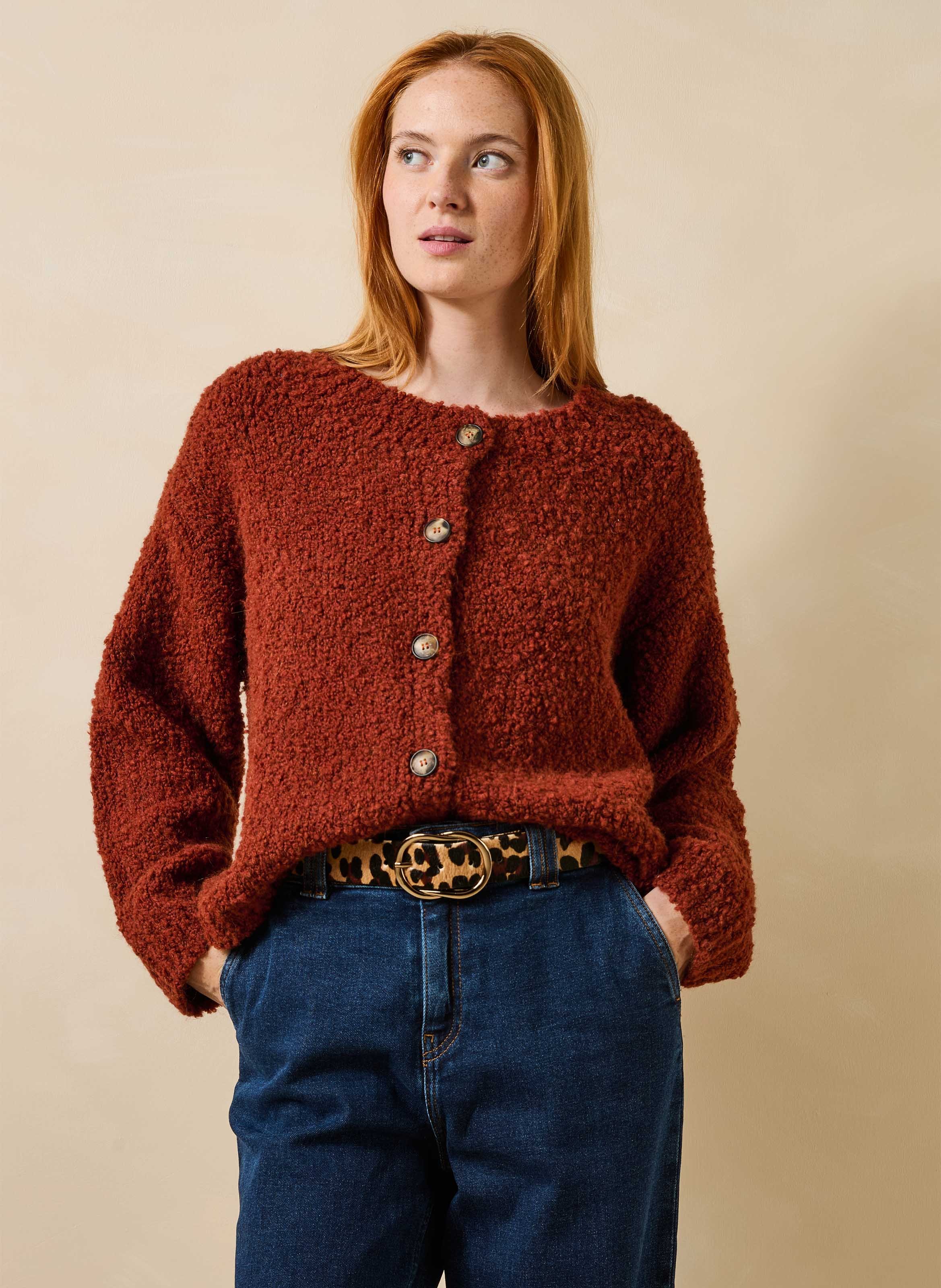 Gilet oversize col rond en maille LA FEE MARABOUTEE Marron