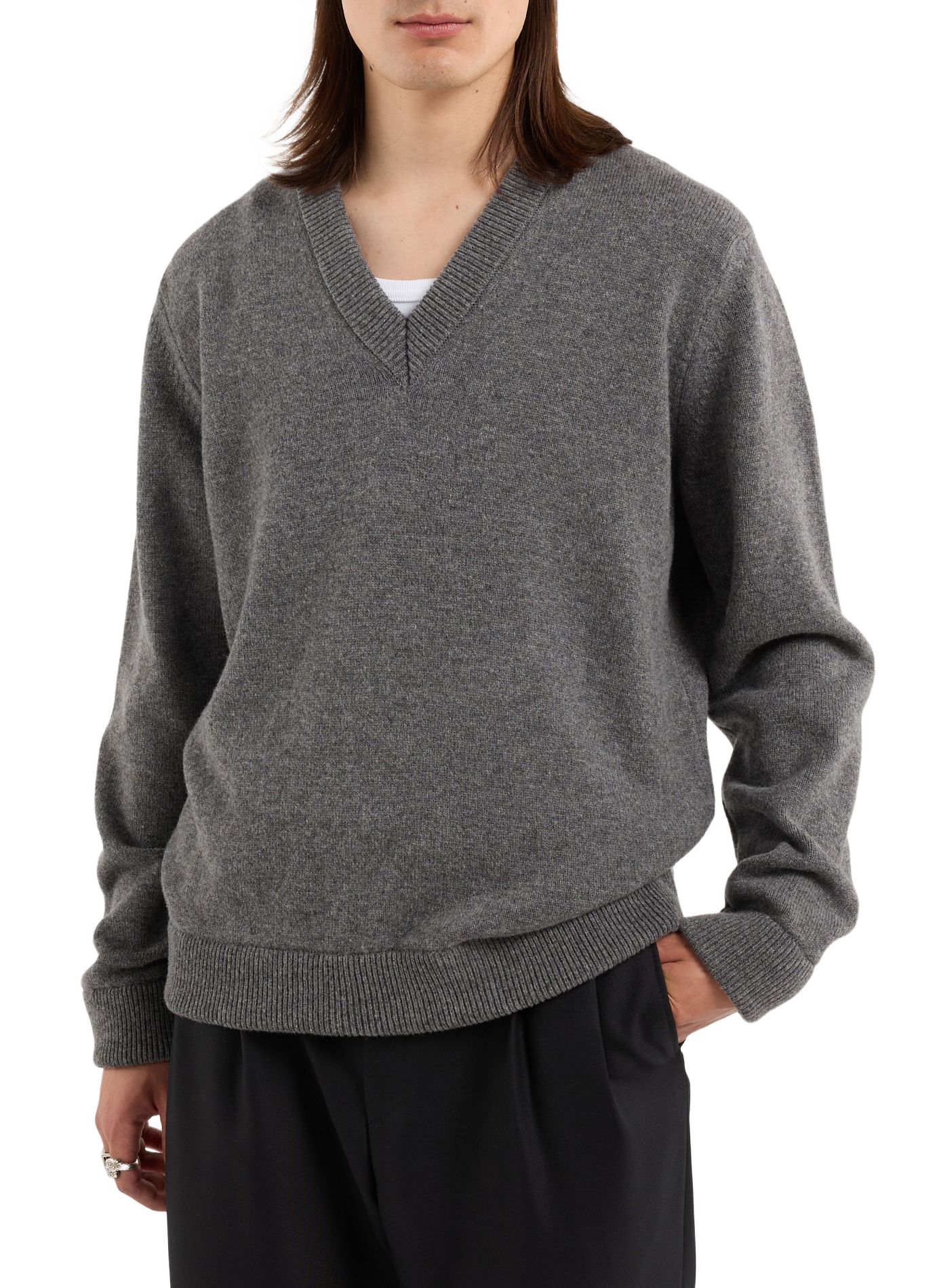 Loose-fit wool V-neck sweater SAISON 1865 Grey