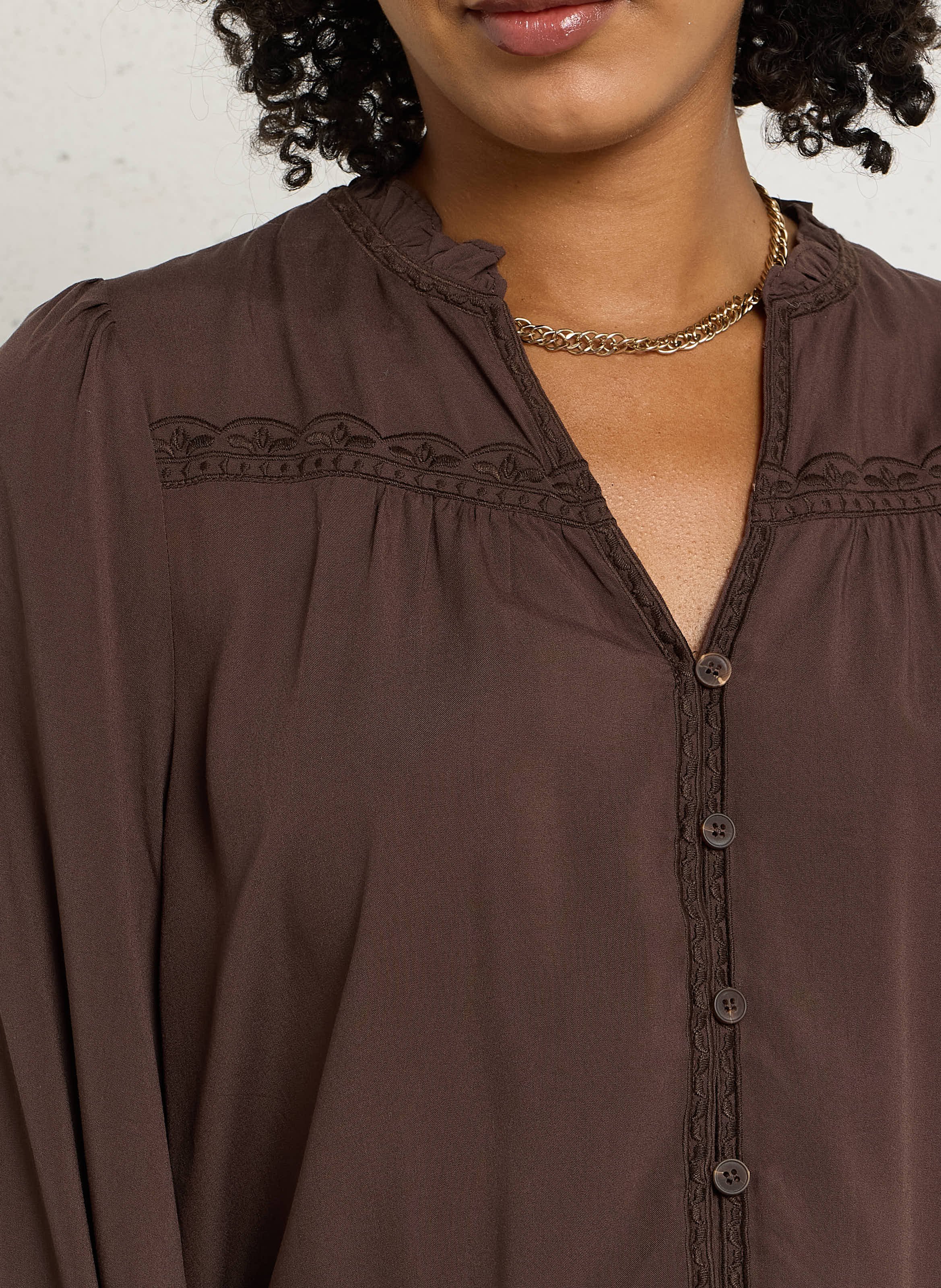 Chemise ample col V LA PETITE ETOILE Marron