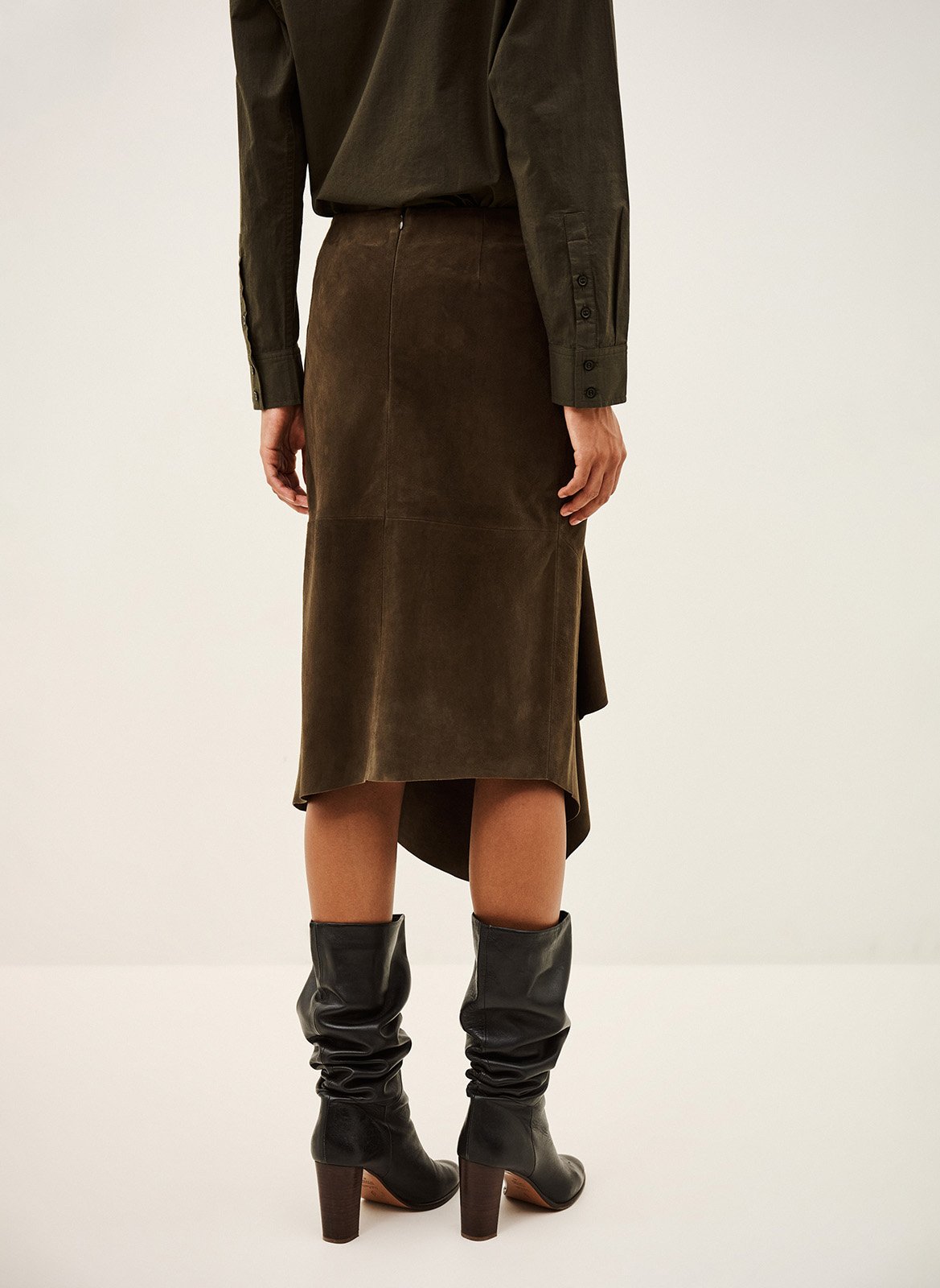 Jupe midi asymétrique en cuir BA&SH Marron