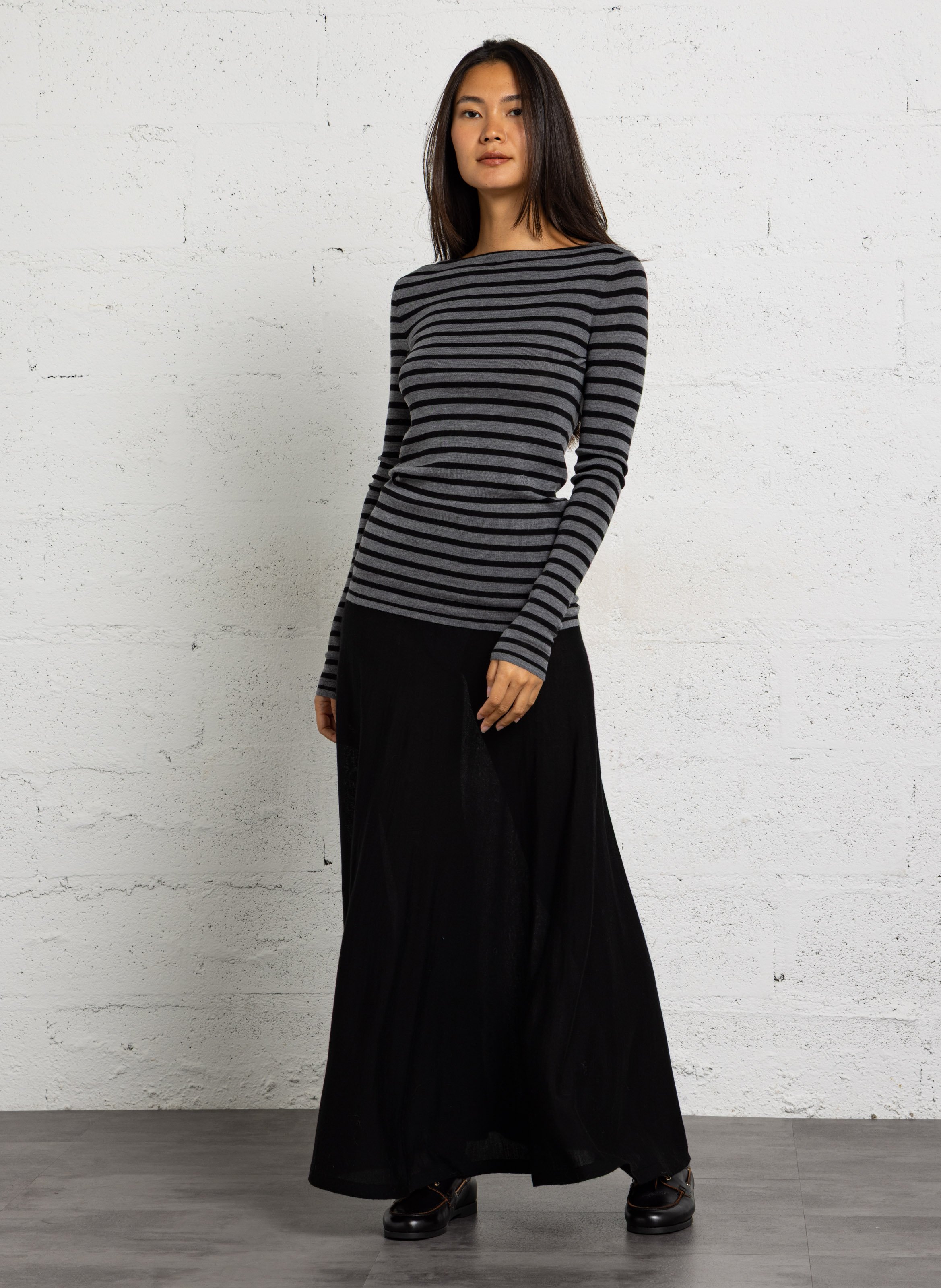 Pull col bateau rayé en laine  LAURENCE BRAS Gris