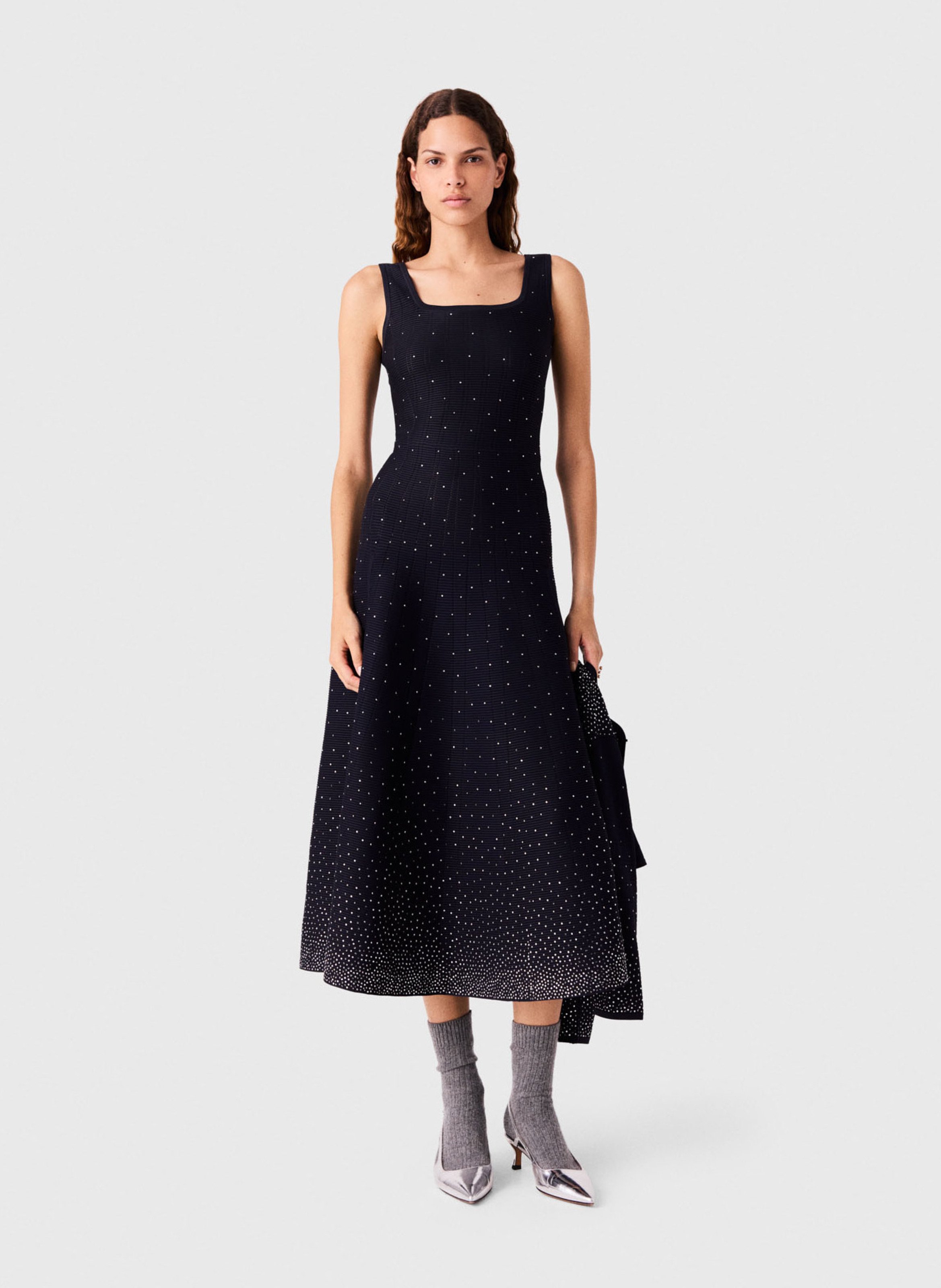 Robe midi évasée à strass MAJE Bleu