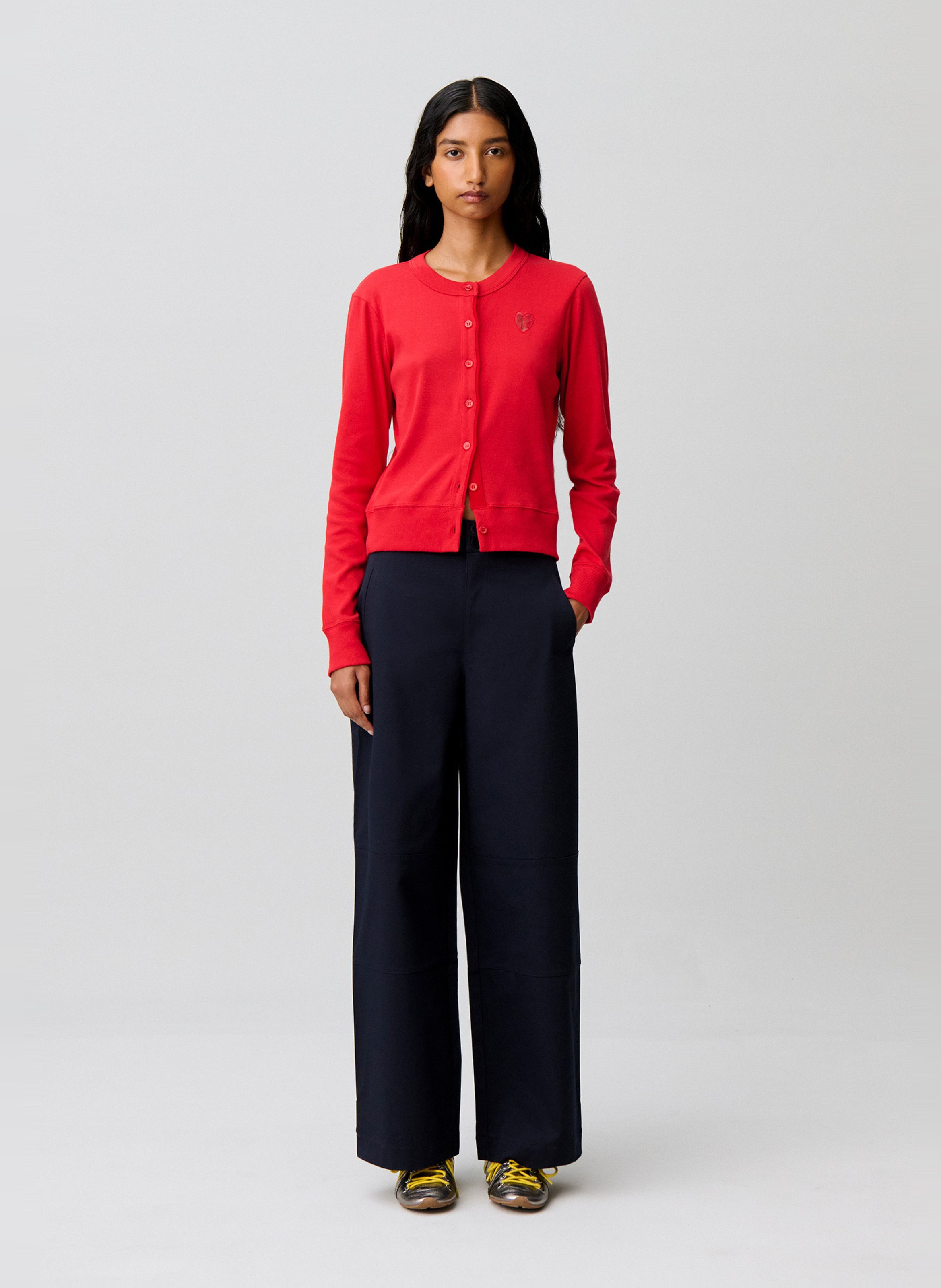 Mouwloze blouse van spijkerstof met klassieke kraag CLAUDIE PIERLOT Rood