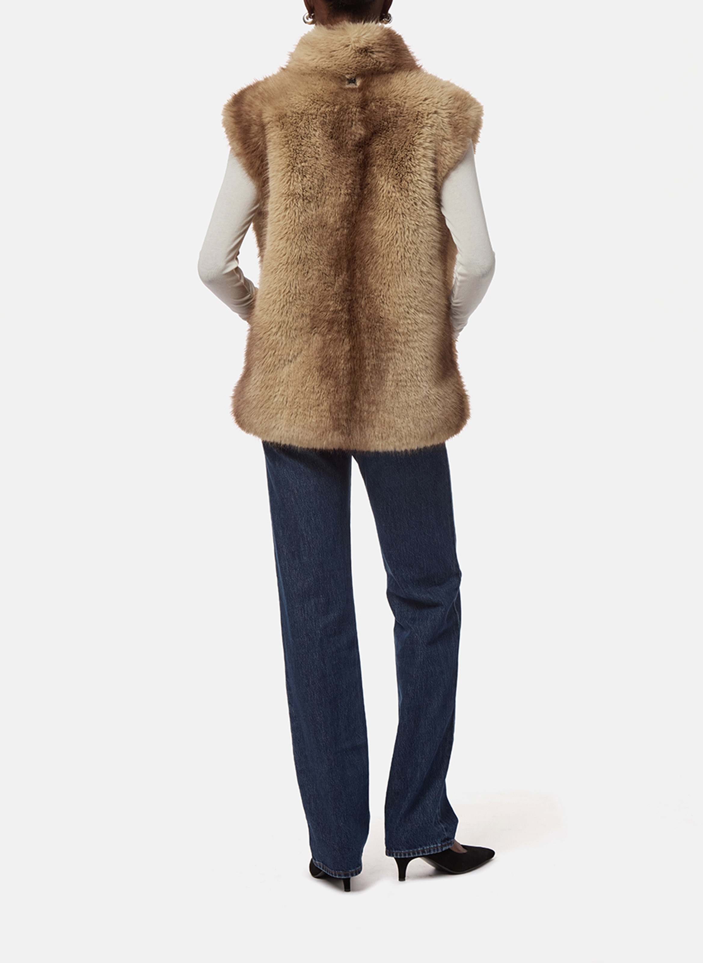 Rechte mouwloze jas met fakefur-effect APPARIS Beige