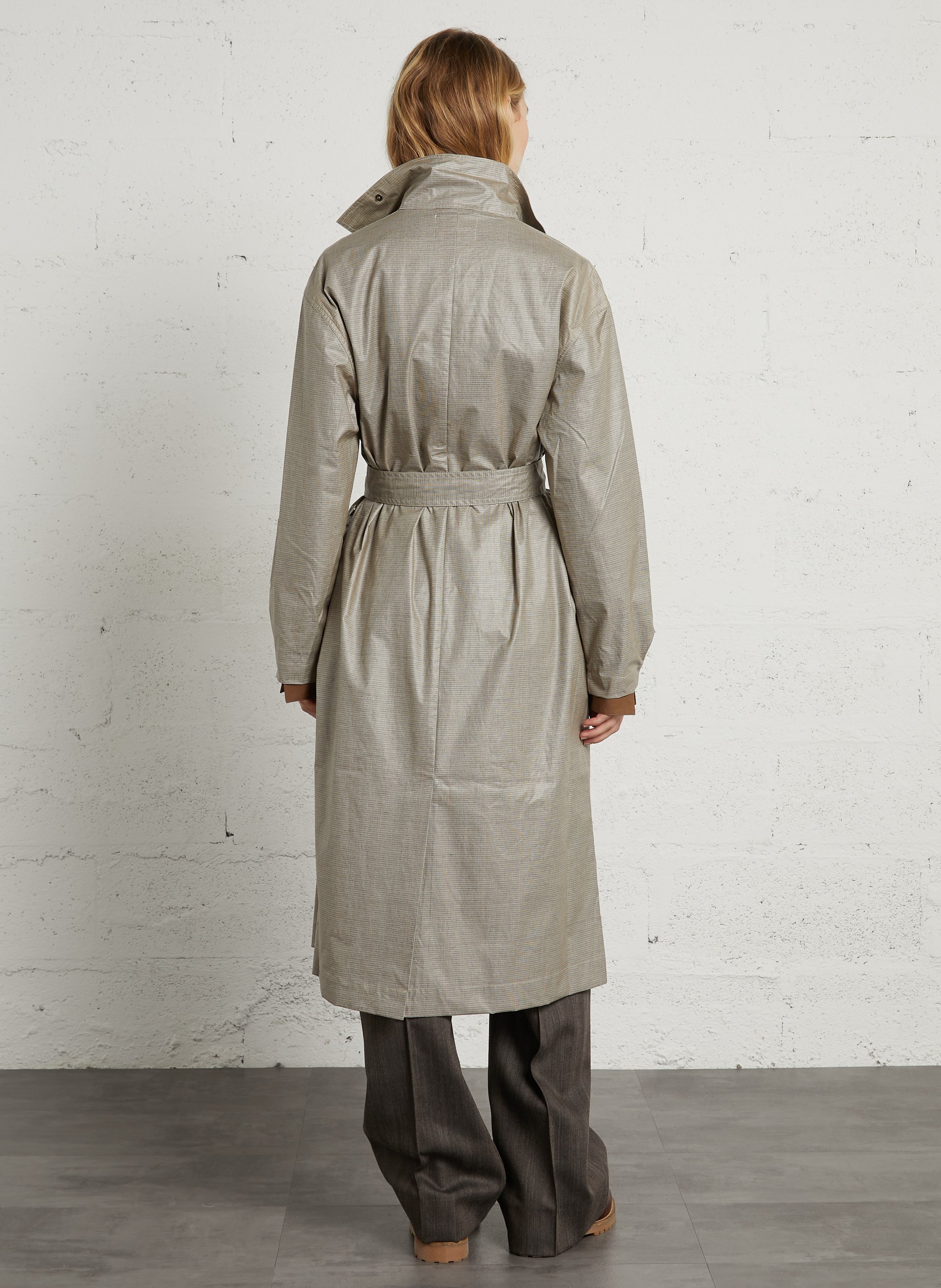 Straight-fit high-neck cotton windbreaker with belt LEON & HARPER Beige