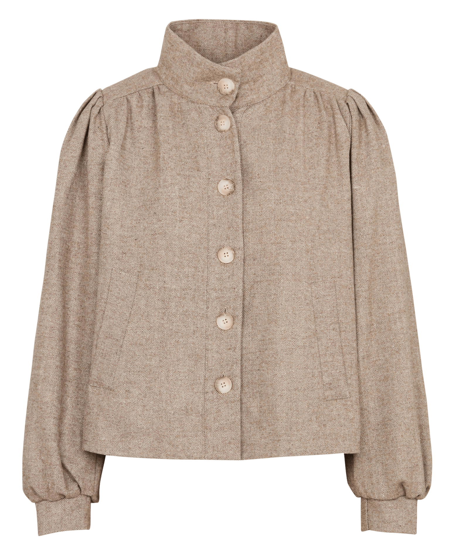 Veste droite col montant boutonnée en tweed LA FEE MARABOUTEE Beige