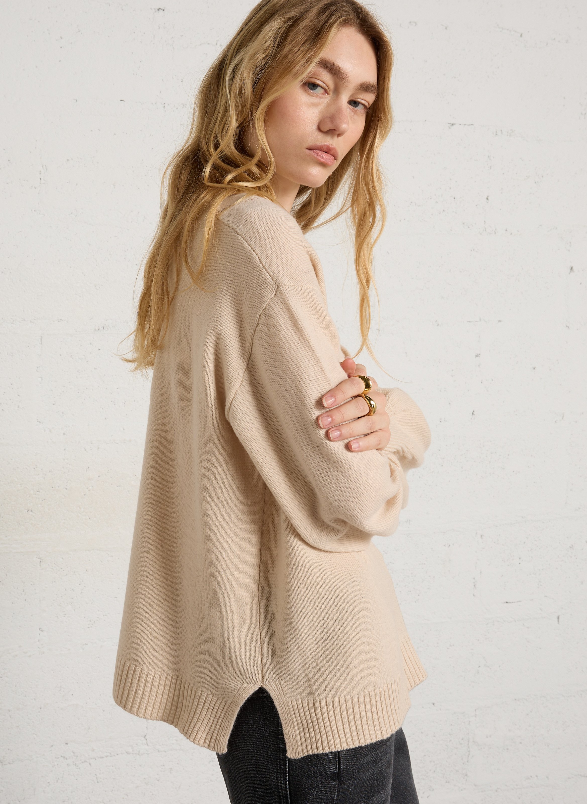 Wijde wollen trui met ronde hals BENSIMON Beige