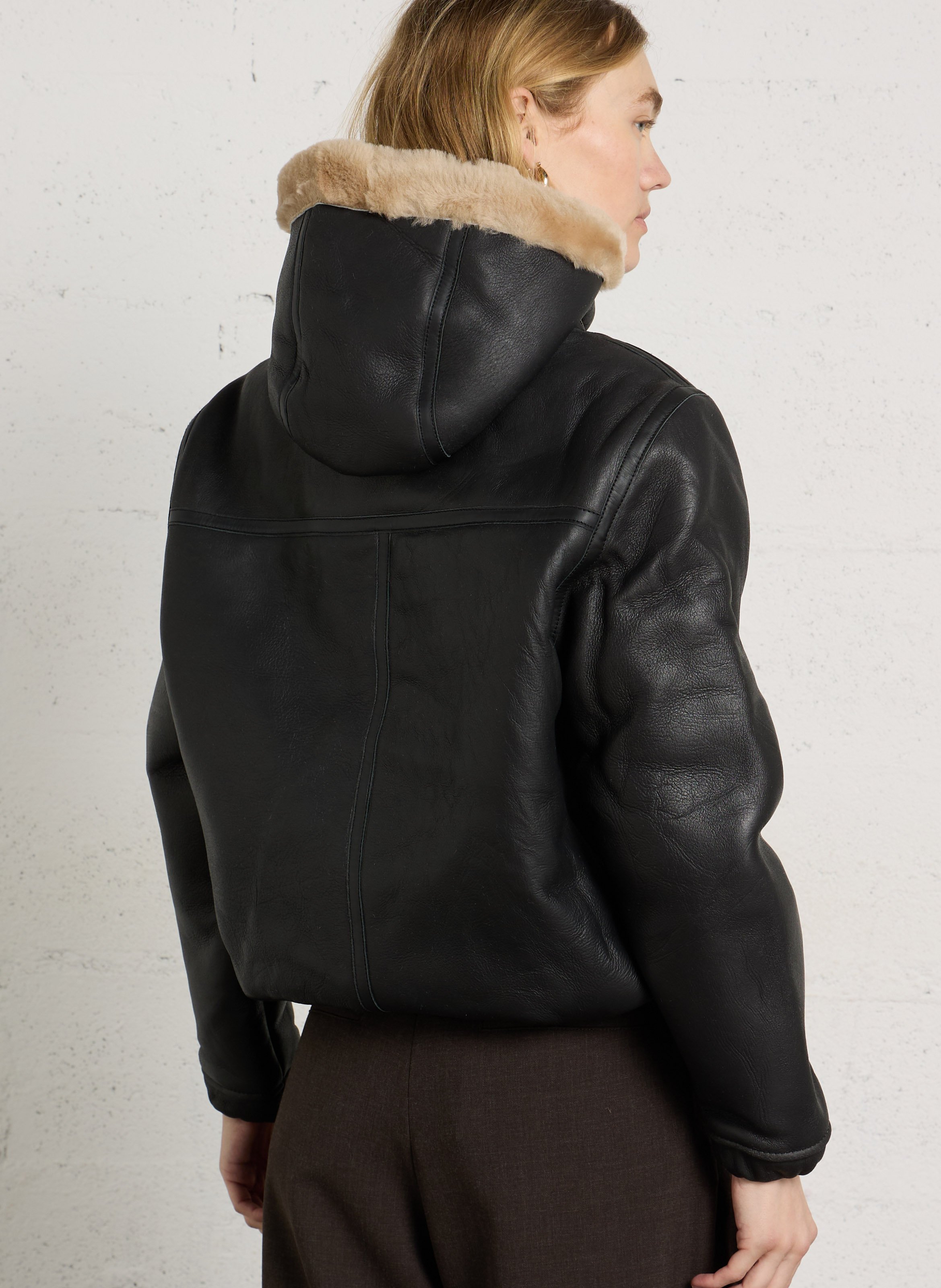 Oversized leather jacket SCHOTT Brown