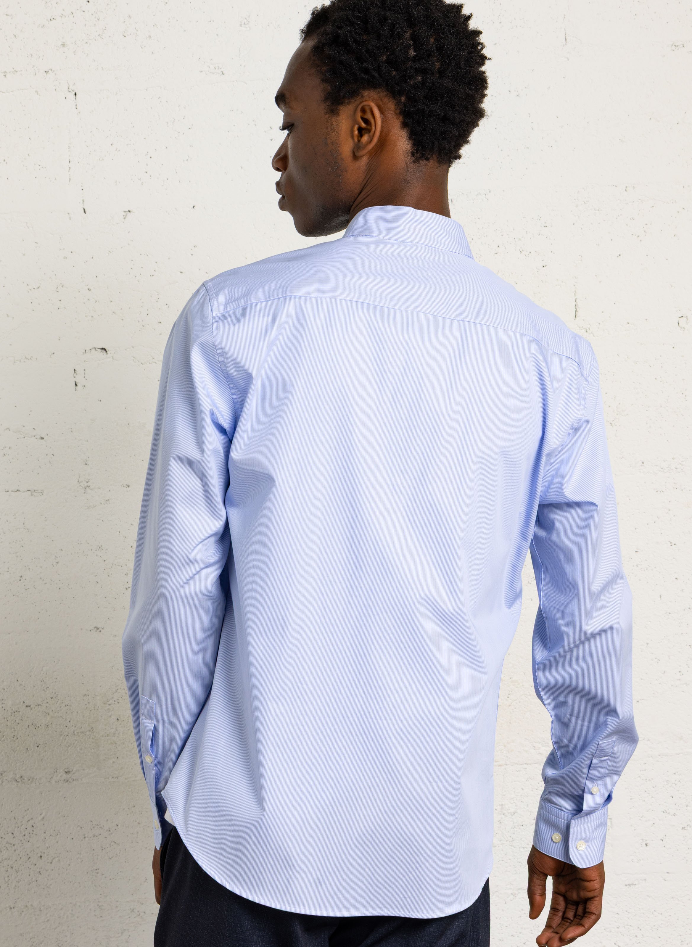 Chemise rayée col mao en coton AU PRINTEMPS PARIS Bleu