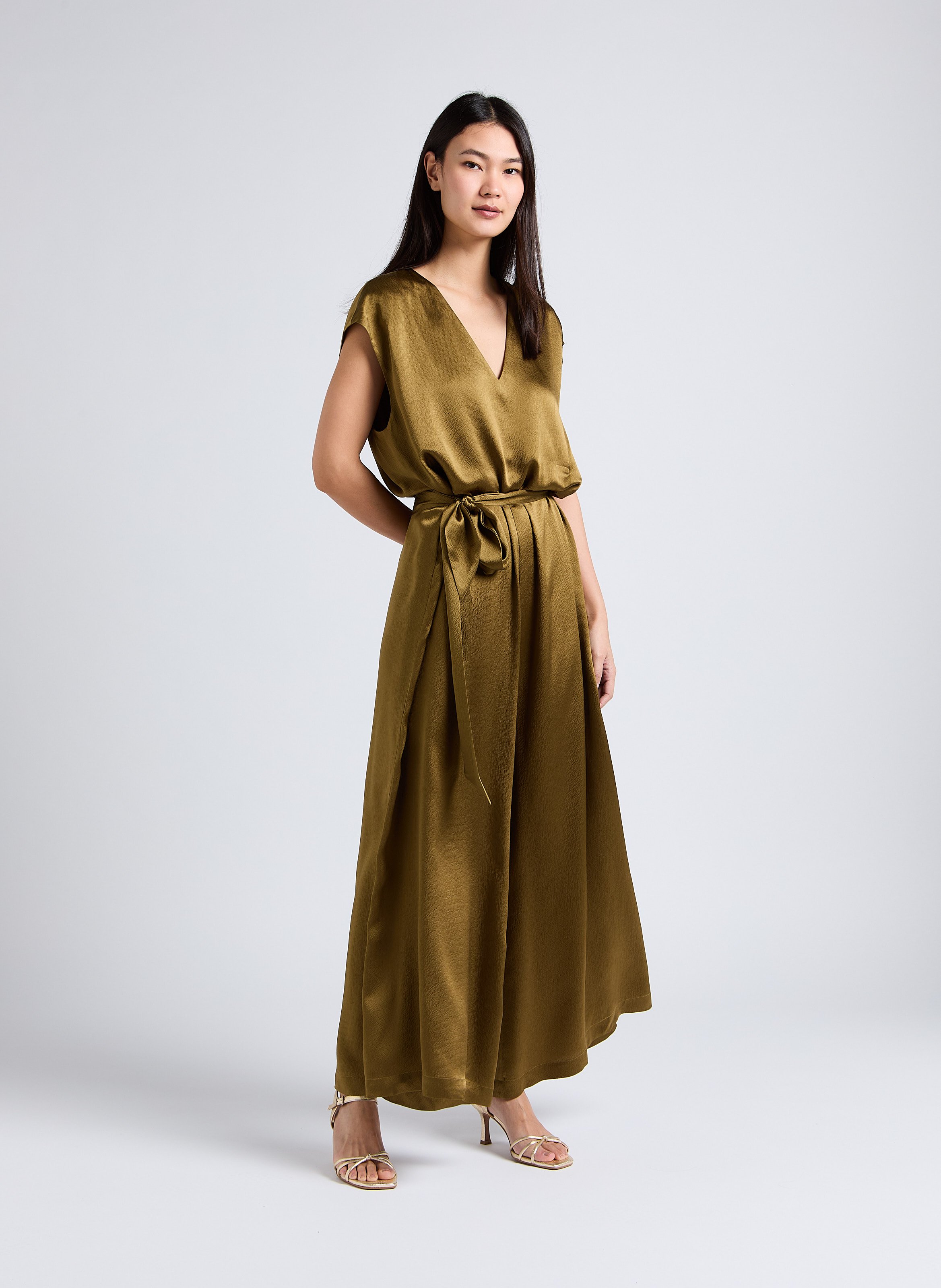 Zijden jumpsuit met wijde broek KARMA KOMA Bruin