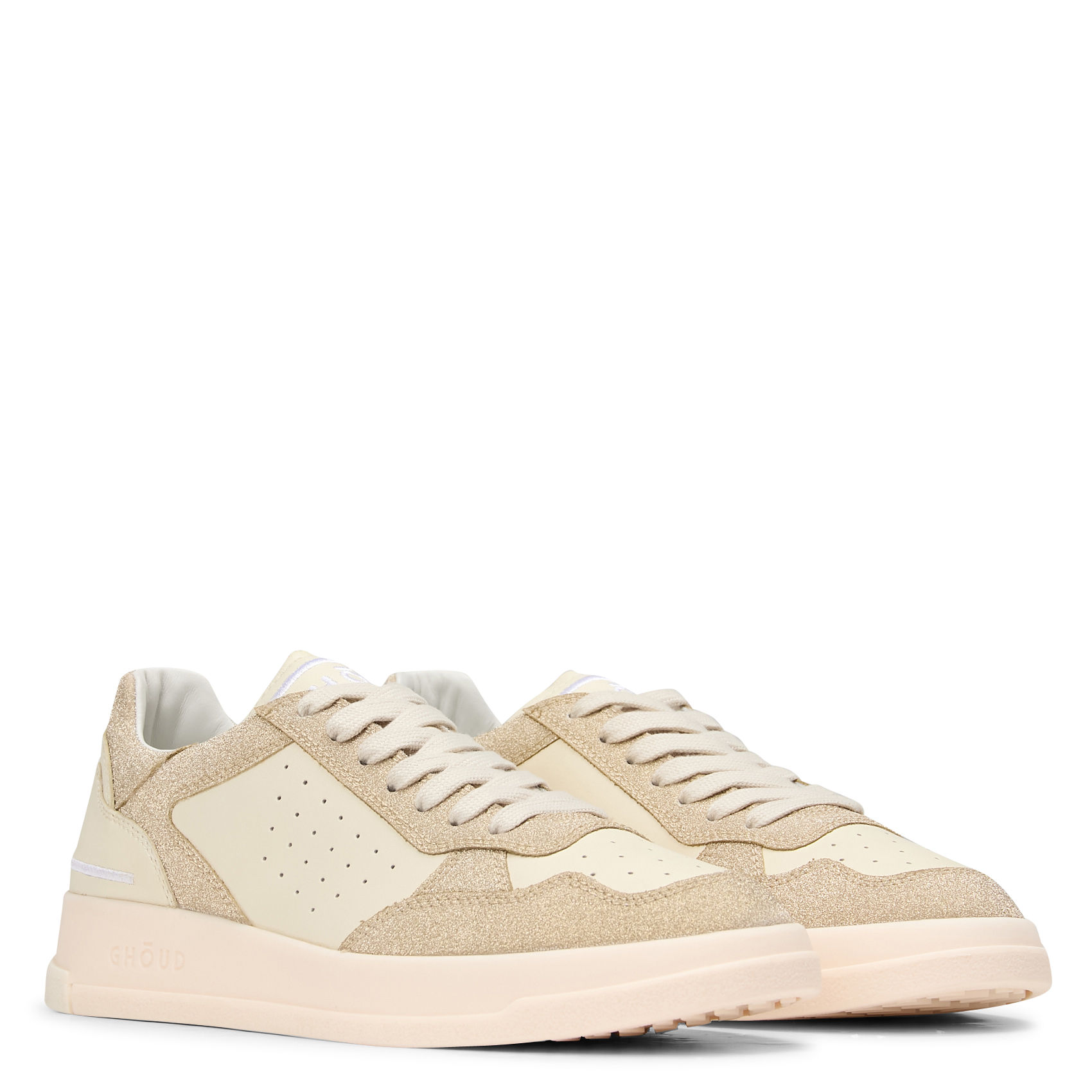 Lage, deels leren sneakers Beige