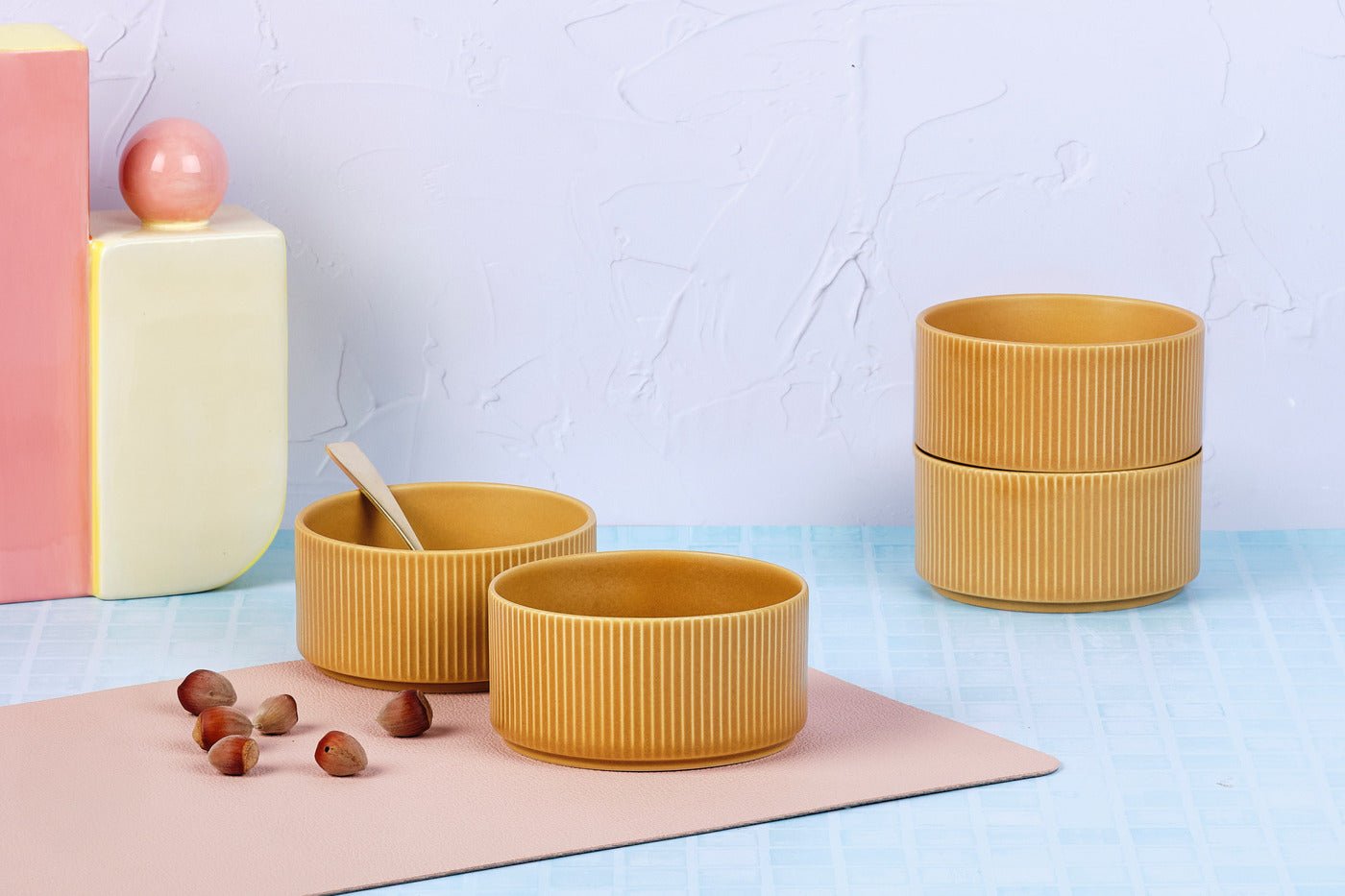 Stoneware bowl - 4 pieces BJORN Yellow