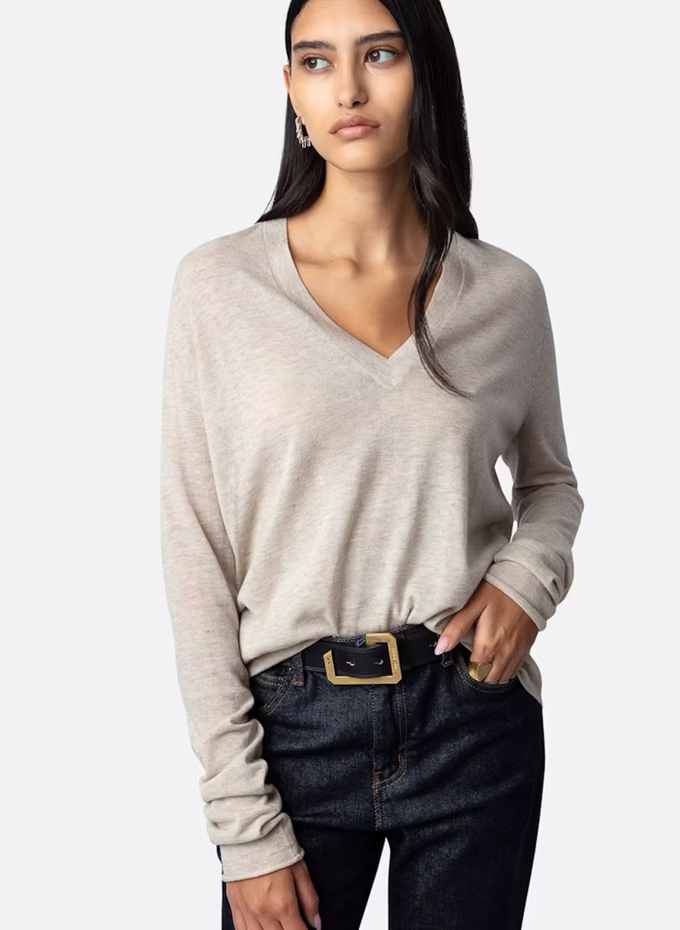 Pull col V en cachemire ZADIG&VOLTAIRE Beige