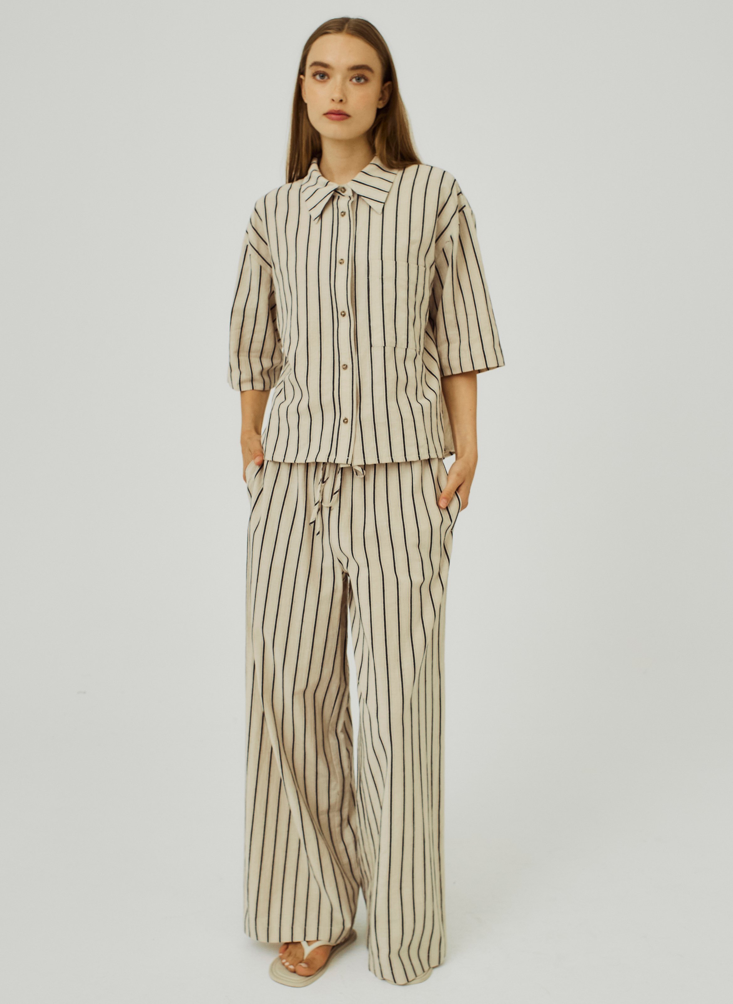Straight striped cotton pants NORR Black