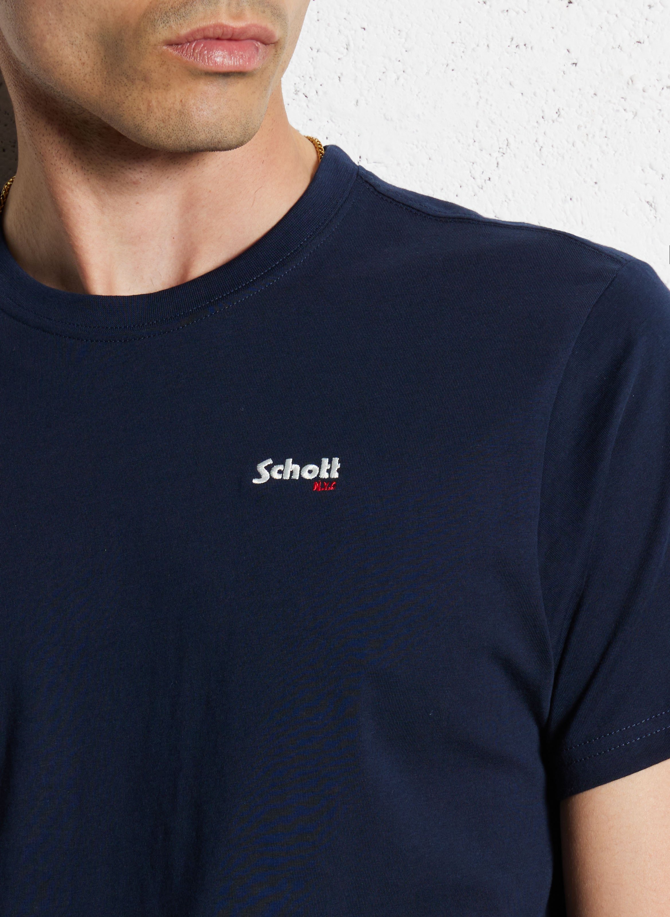 Tee-shirt manches courtes en coton SCHOTT Bleu