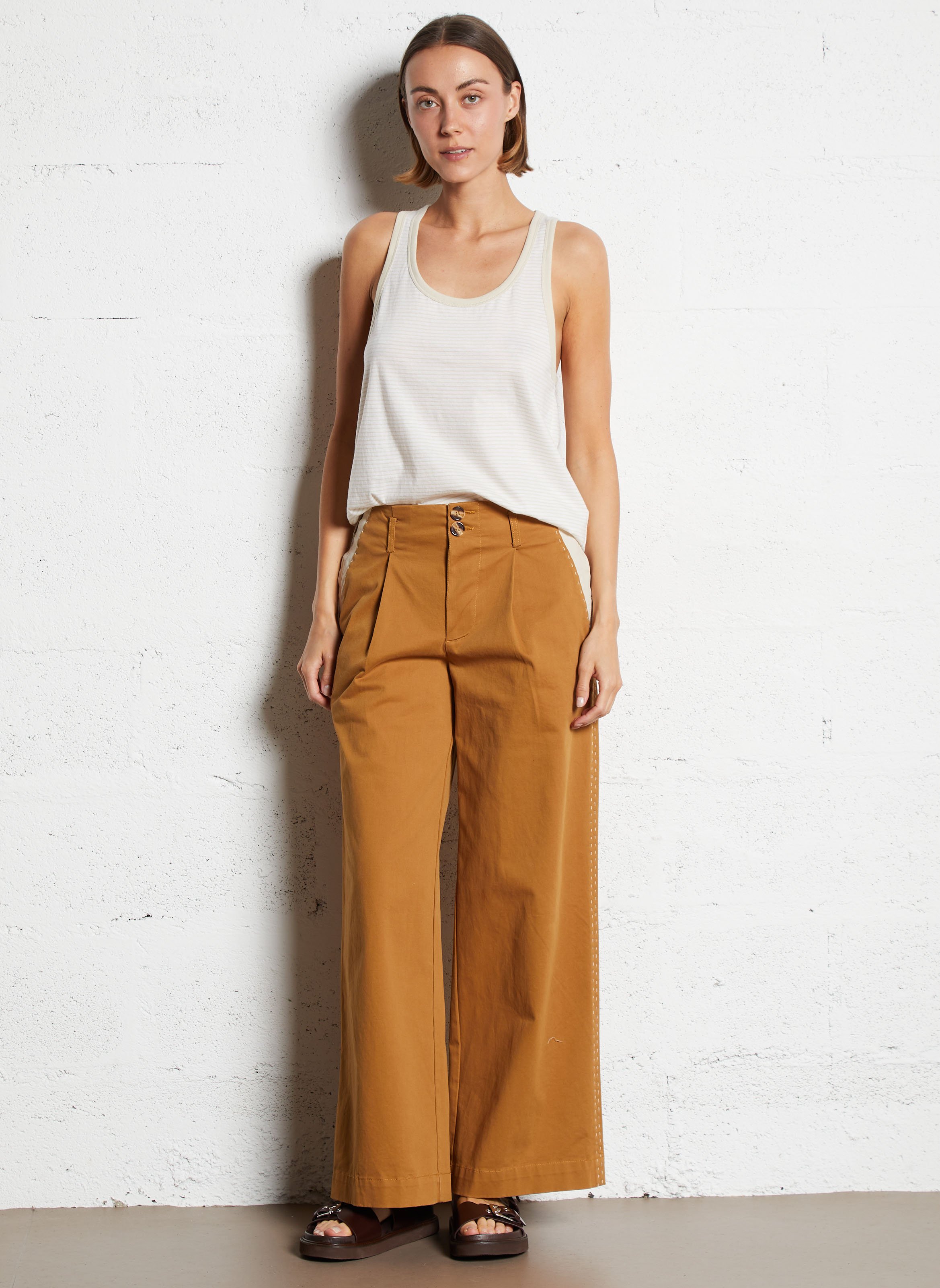 Round-neck organic cotton tank top MAJESTIC FILATURES Beige