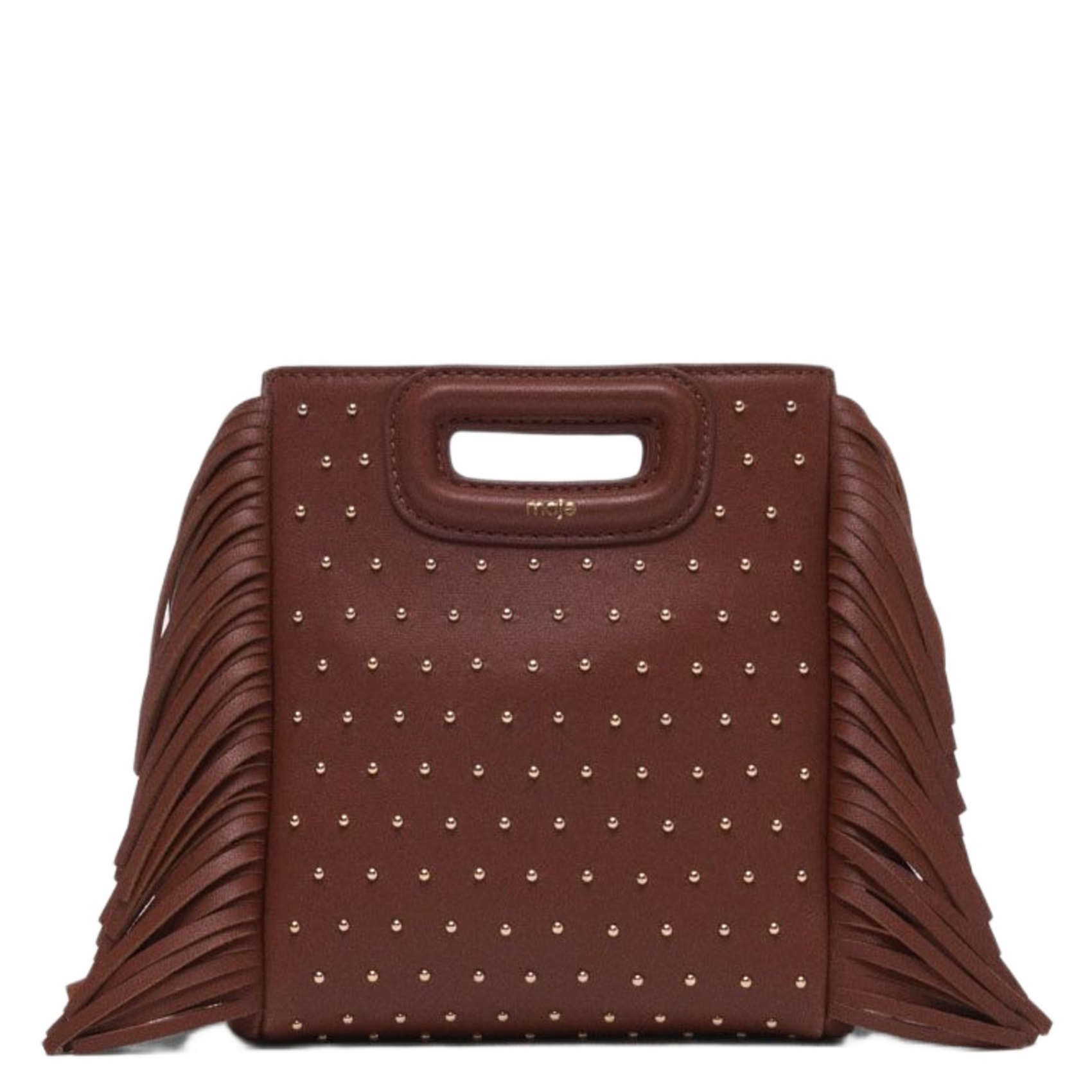 Sac en cuir à franges et studs MAJE Marron
