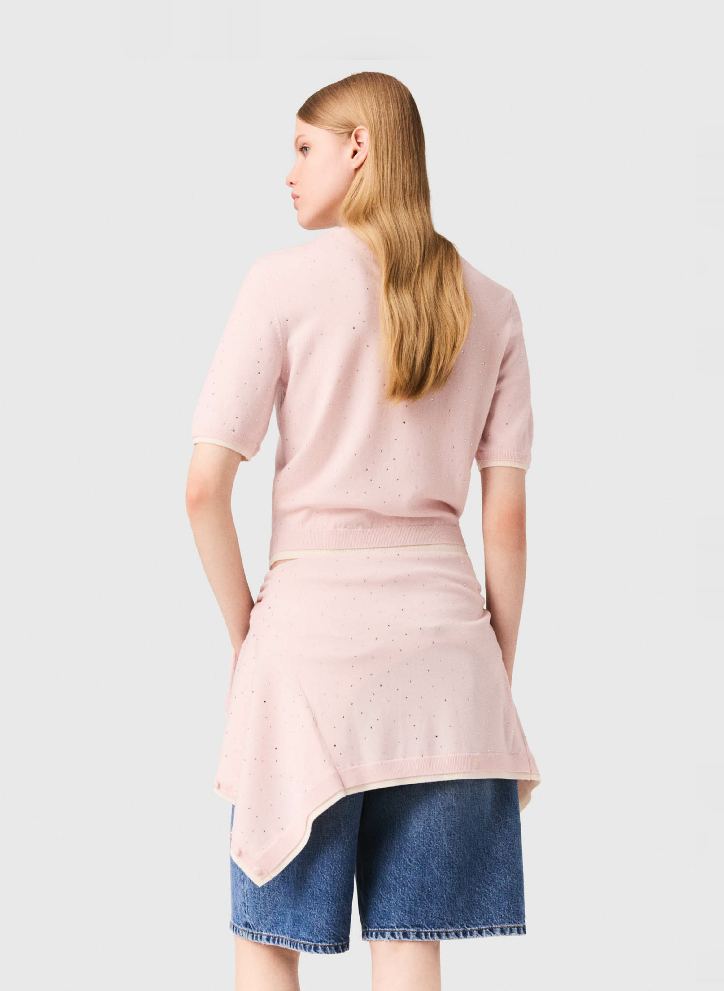Pull col rond en laine mélangée MAJE Rose