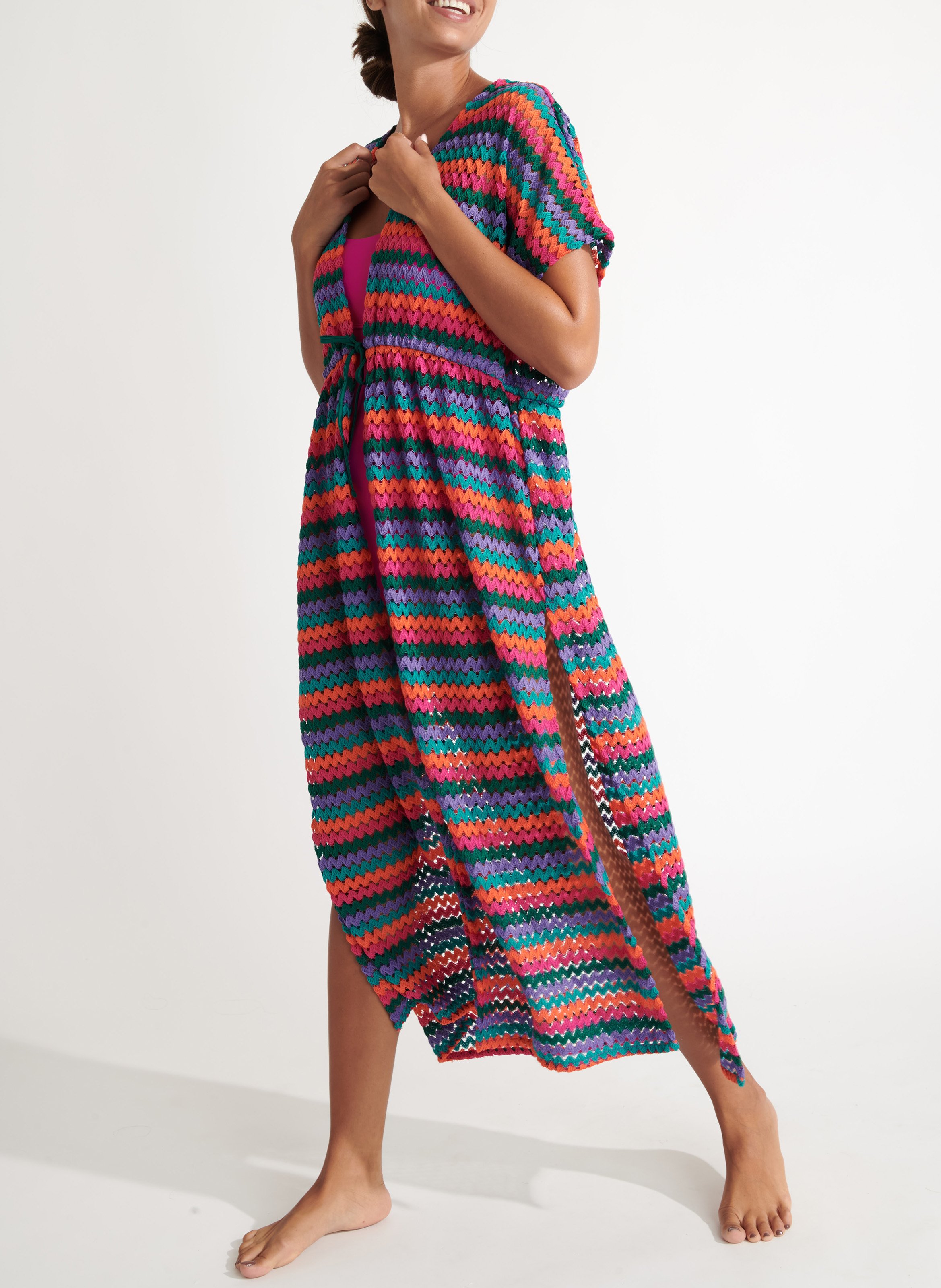 Langer gestreifter Kimono LIVIA Rosa