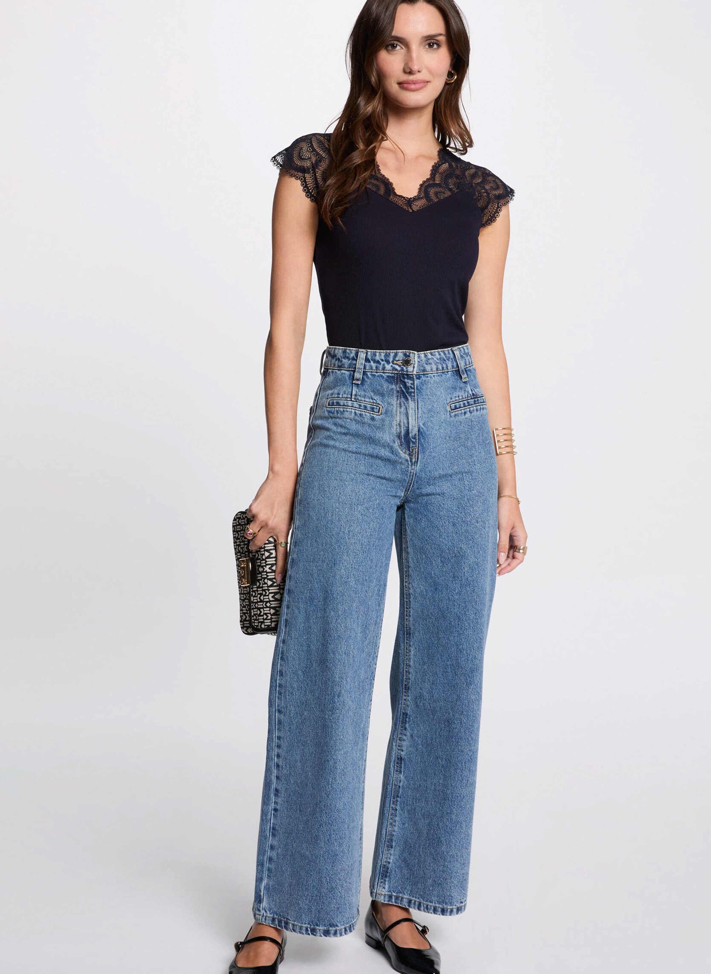 Top col v en dentelle MORGAN Bleu