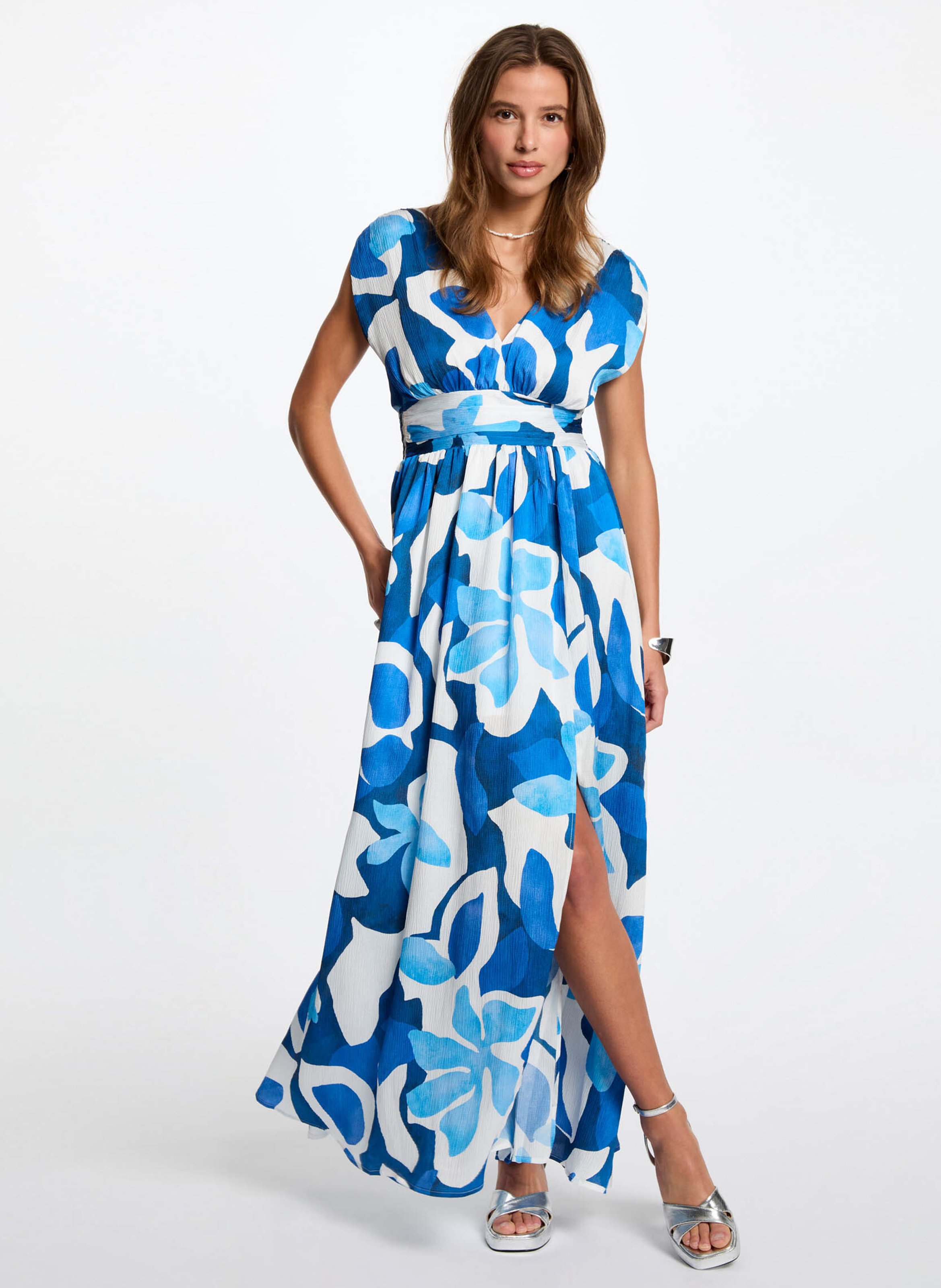 Long floral print V-neck dress MORGAN Multicolored