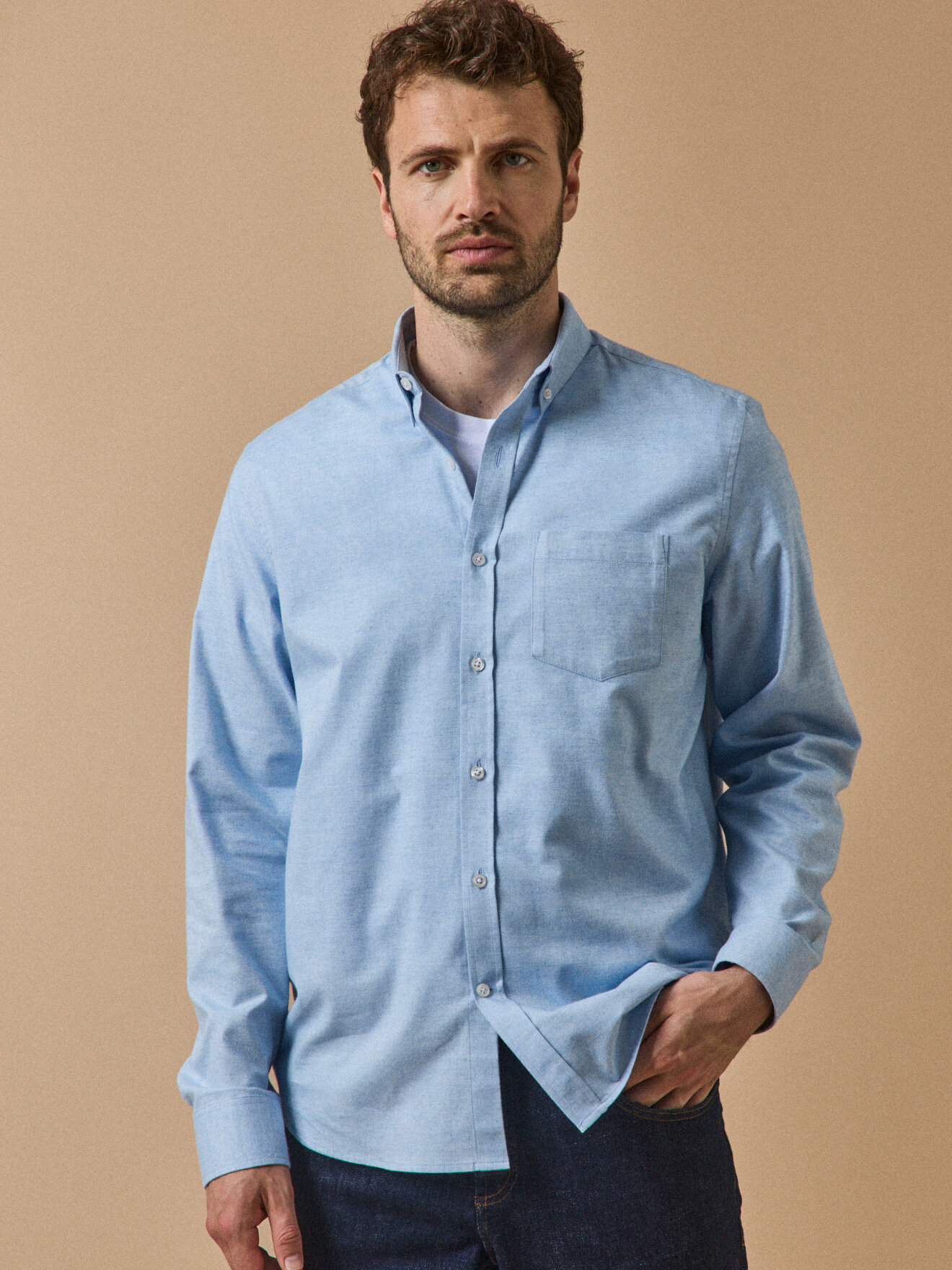 Contemporary cut flannel shirt in fil-à-fil fabric CYRILLUS Blue