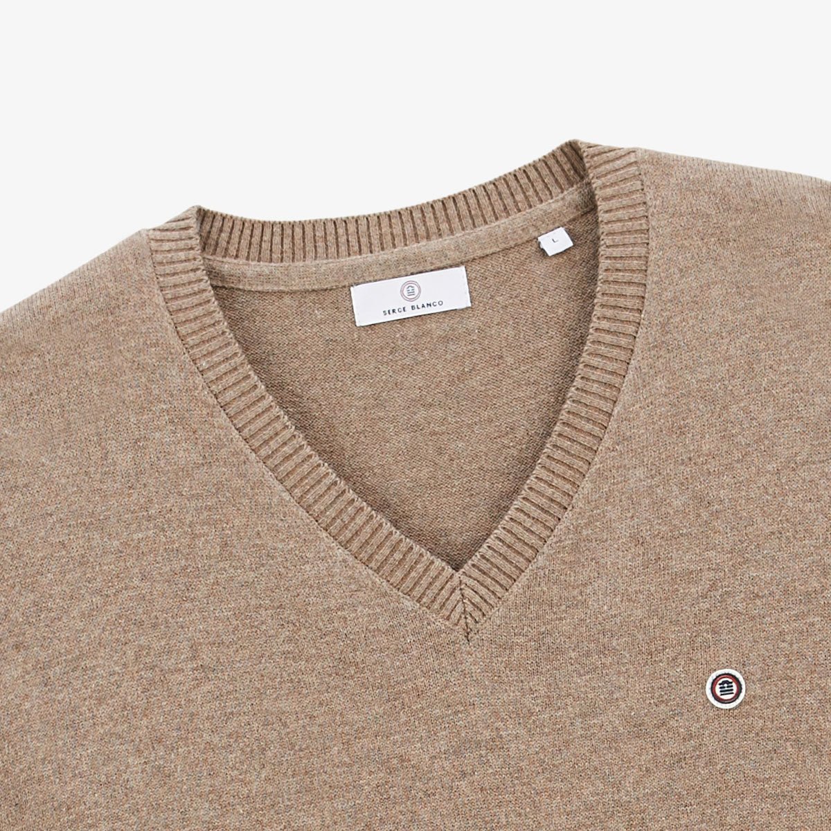 Deep-V two-tone sweater SERGE BLANCO Brown