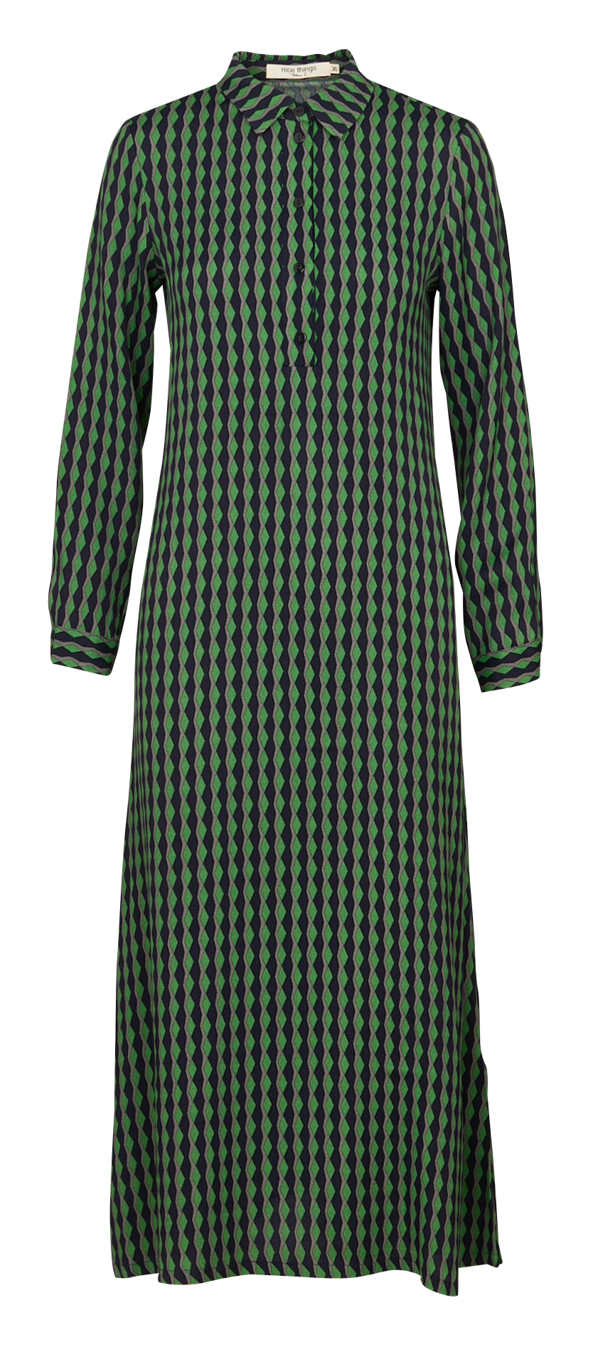 Long dress with classic collar and print NICE THINGS Green