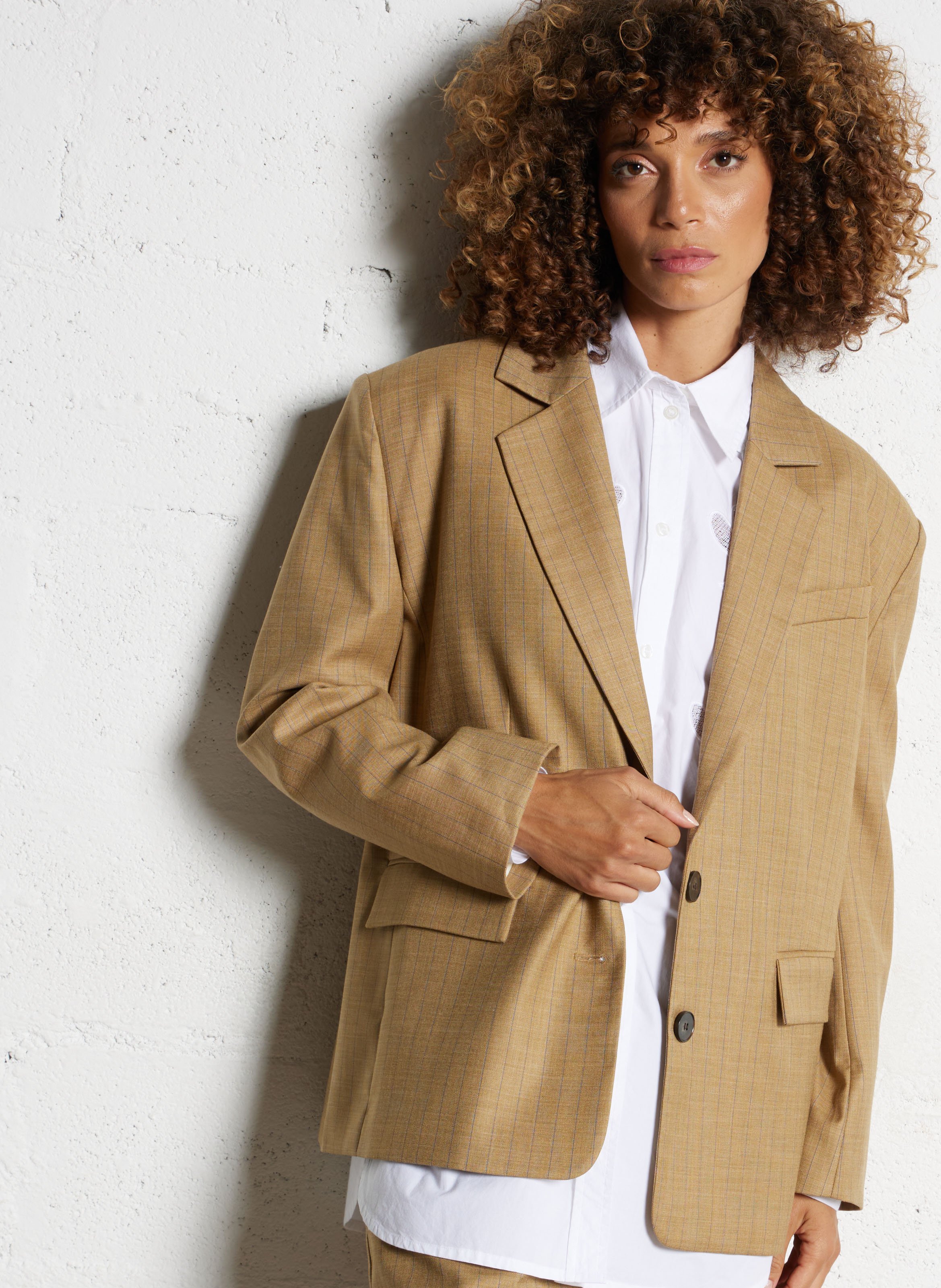 Veste tailleur oversize rayée STELLA NOVA Kaki