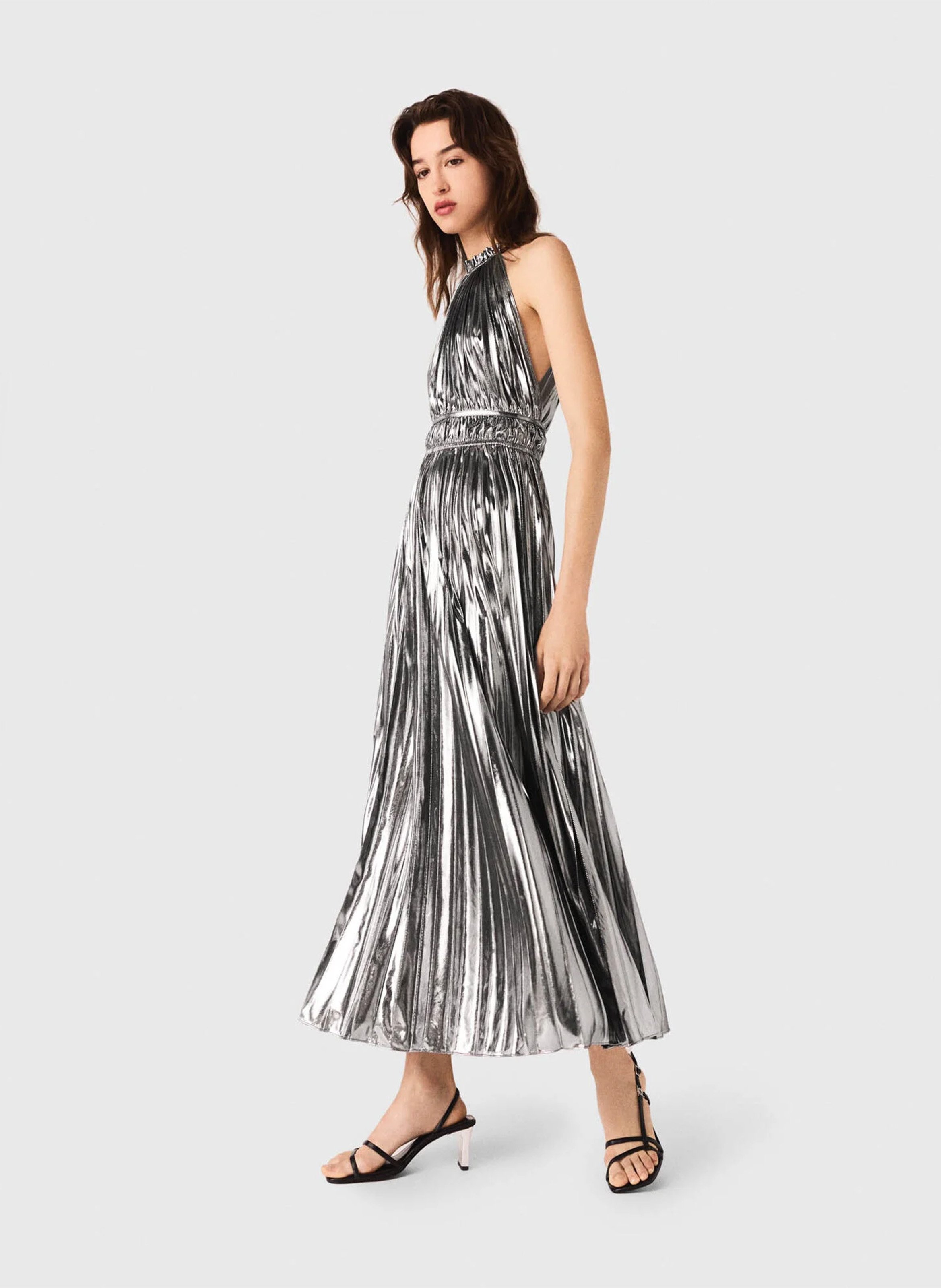 Long metallic dress MAJE Silver