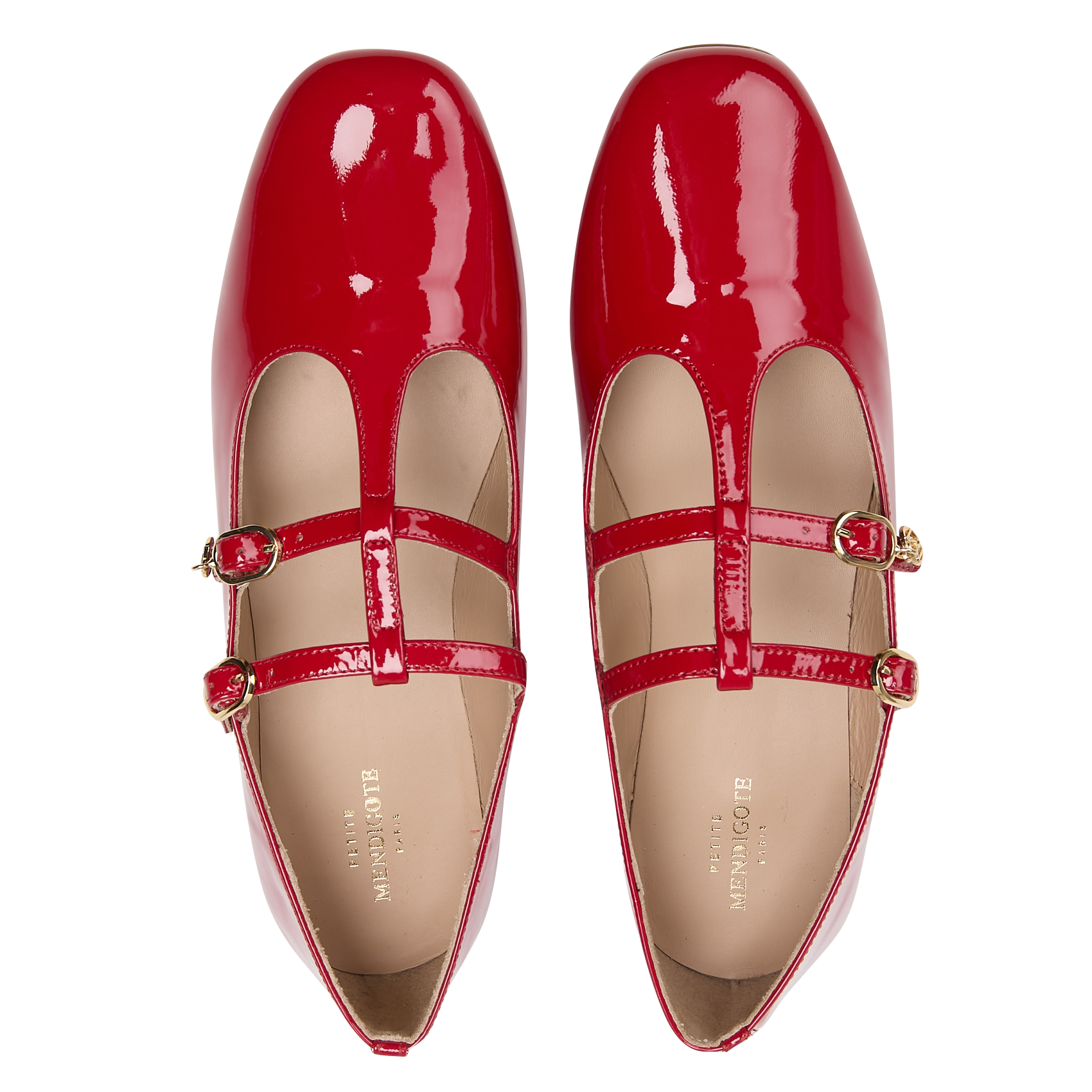 Leather double-strap ballet flats PETITE MENDIGOTE Red