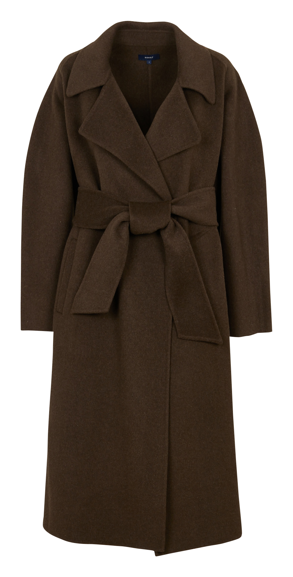Lange jas met klassieke kraag - wolblend SOEUR Kaki
