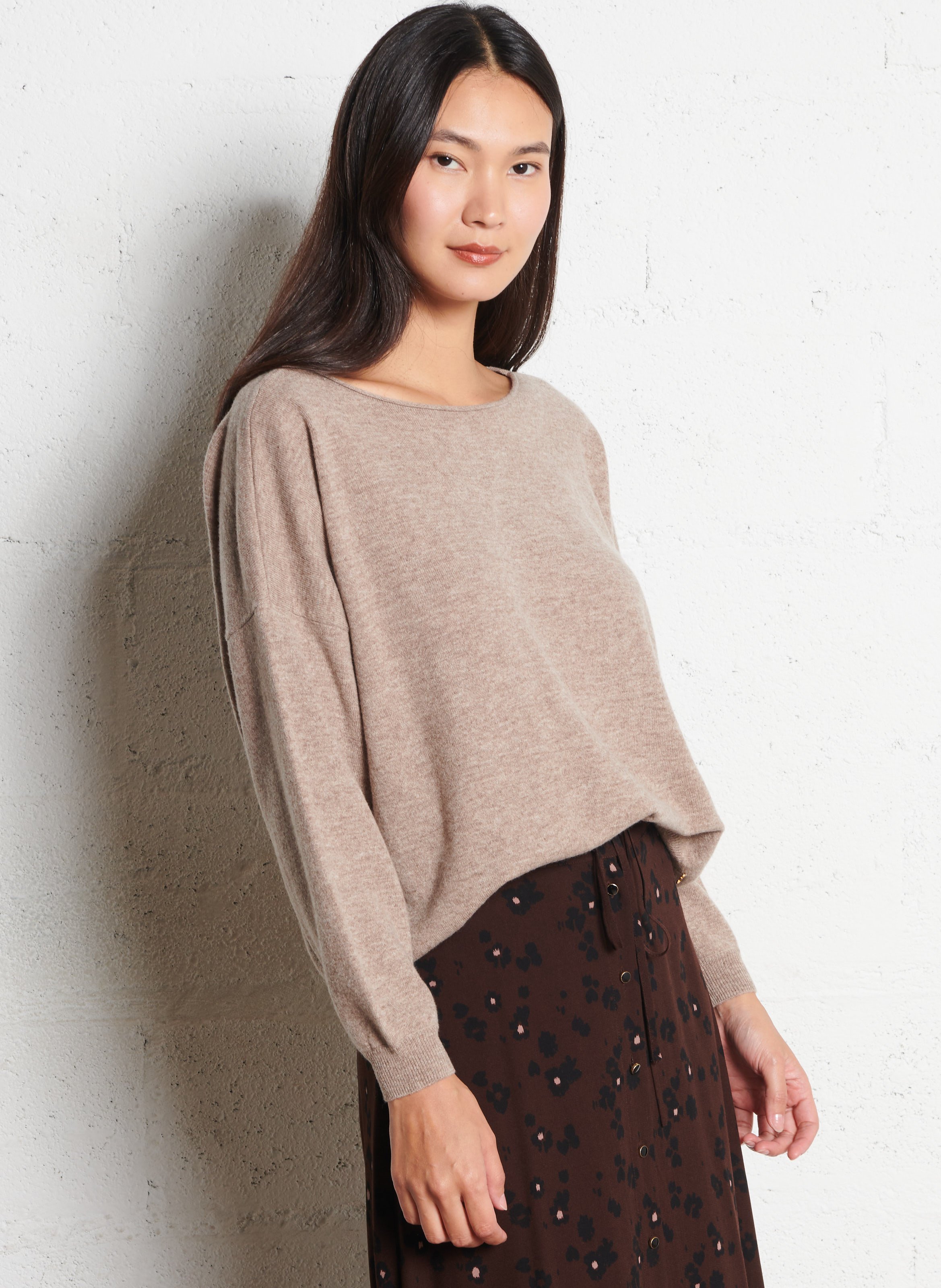 Wool boat neck sweater with rolled edges DES PETITS HAUTS