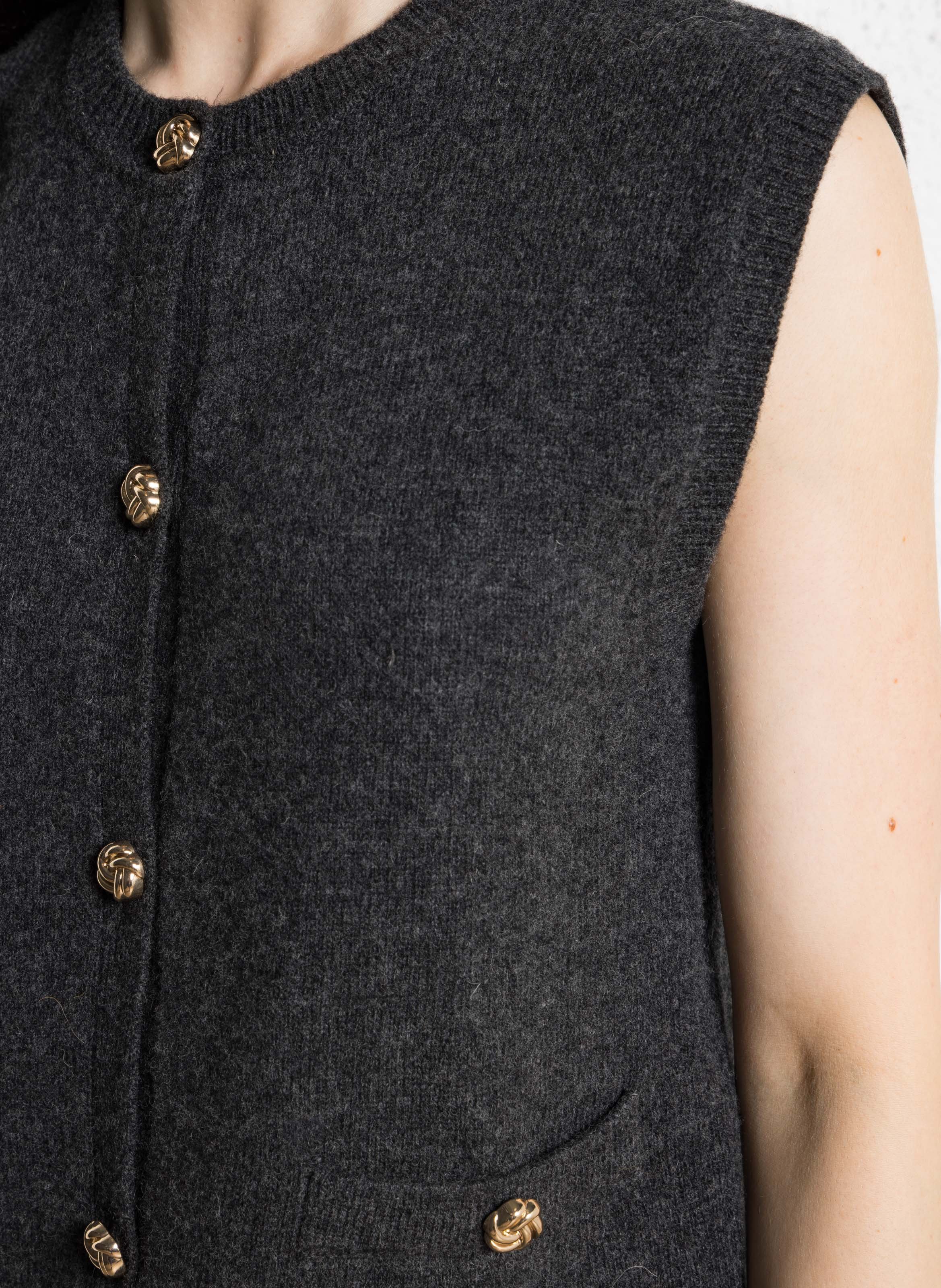 Sleeveless Straight Wool and Cashmere Vest PETITE MENDIGOTE Black