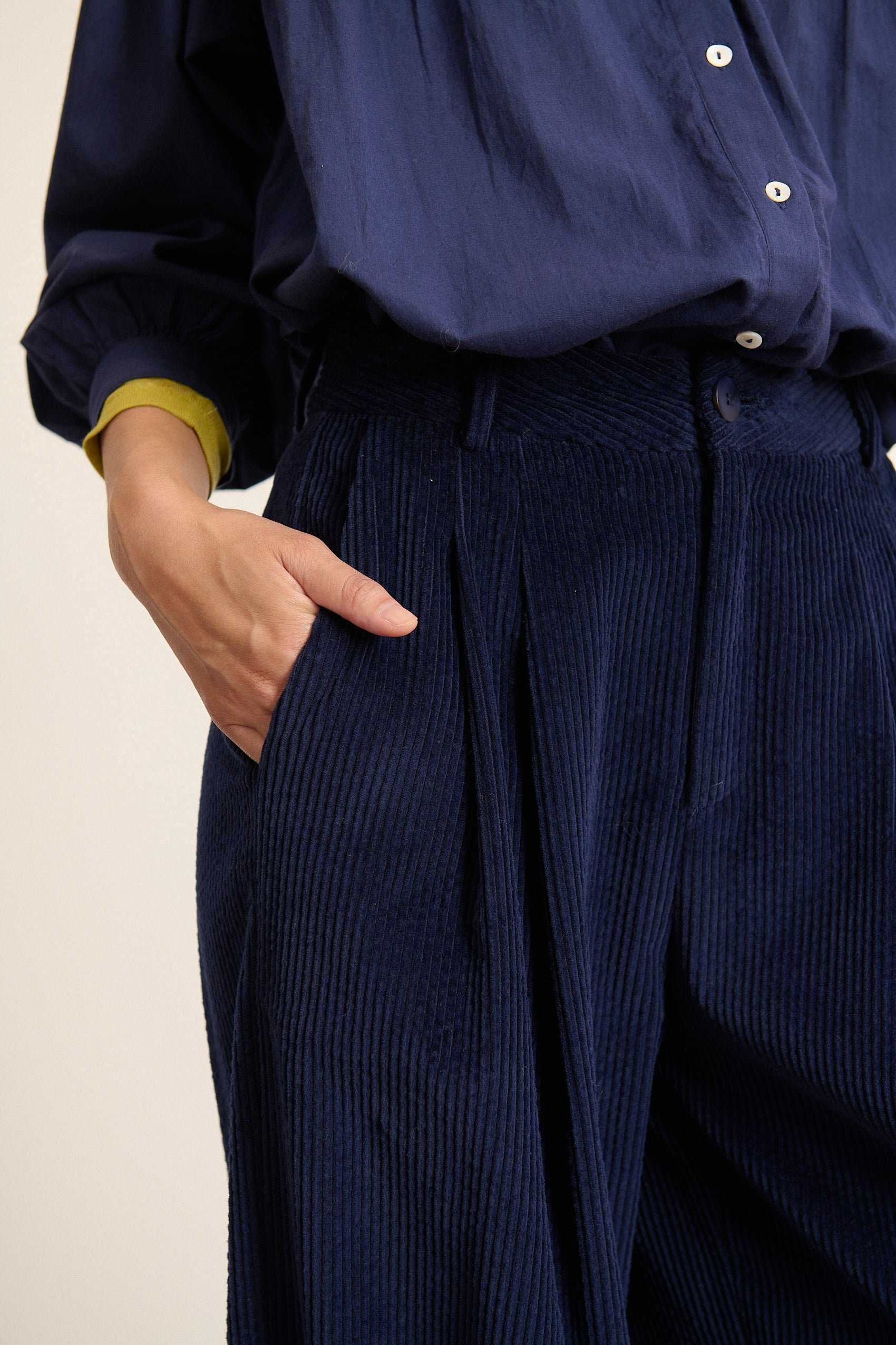 High-waisted wide-leg corduroy trousers with pleats GARANCE PARIS Blue