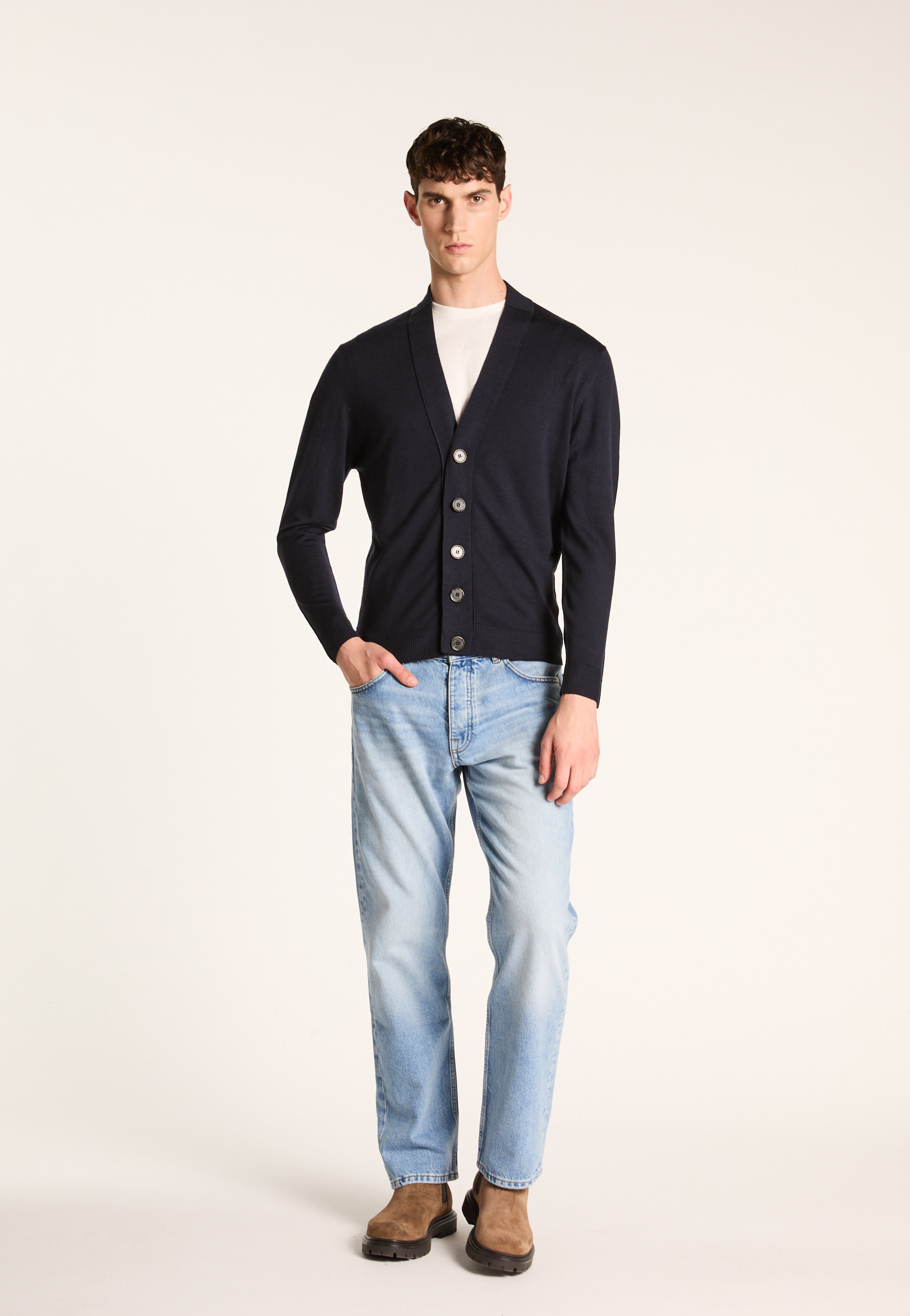 Merino wool cardigan MAISON MONTAGUT Blue