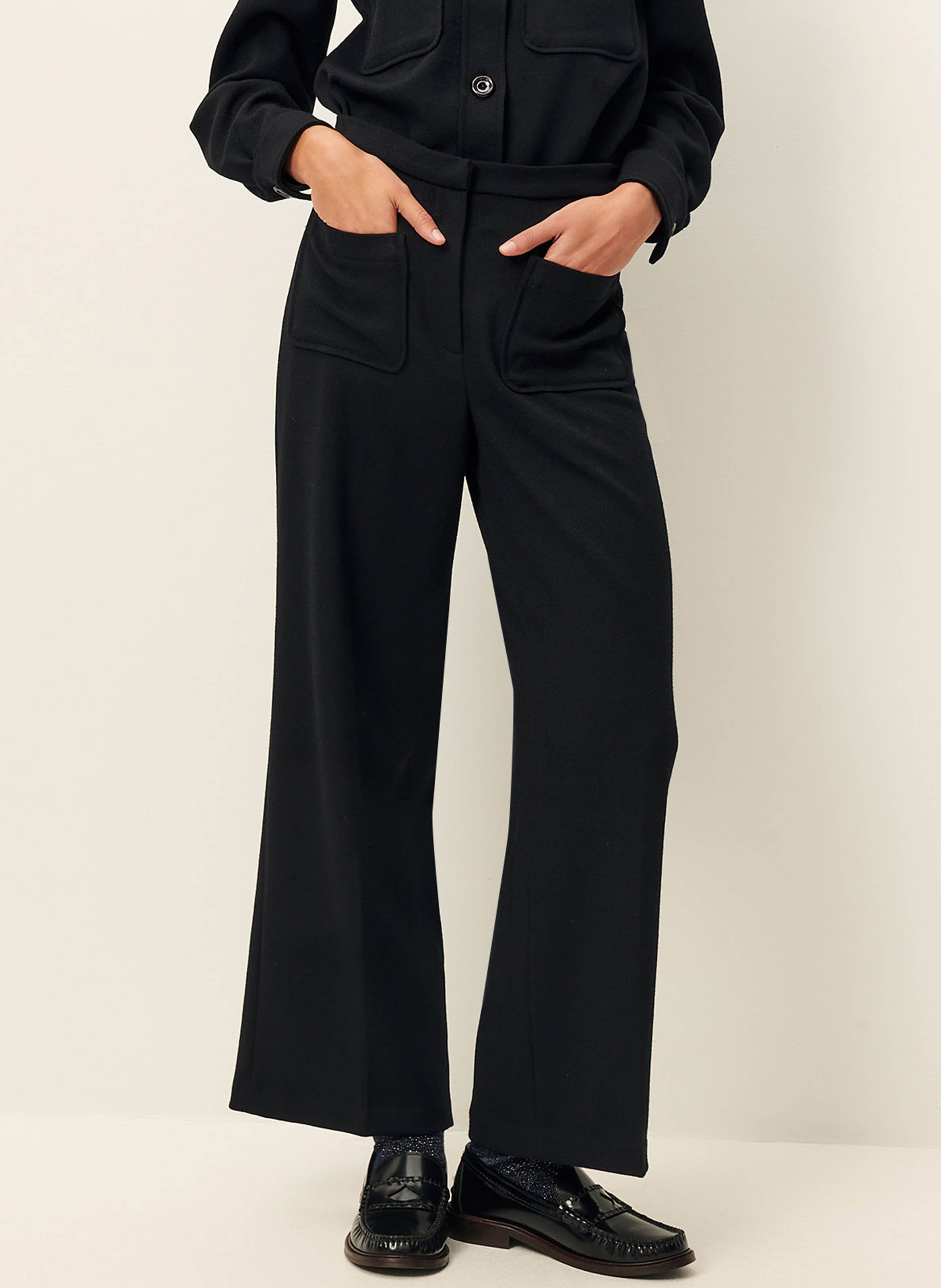 Straight pants with sharp pleats SESSUN Black