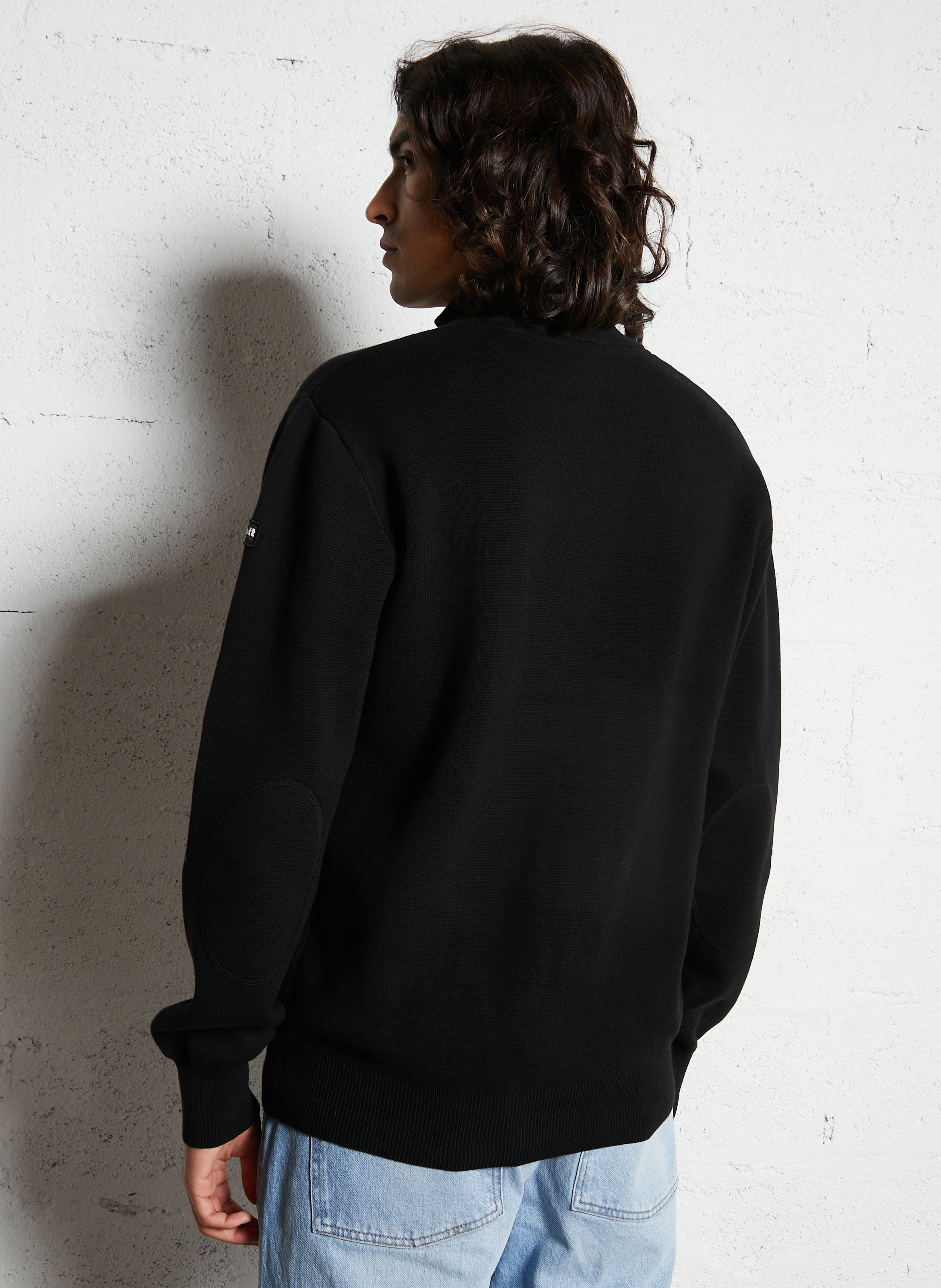Pull droit col montant zippé en coton  SCHOTT Noir