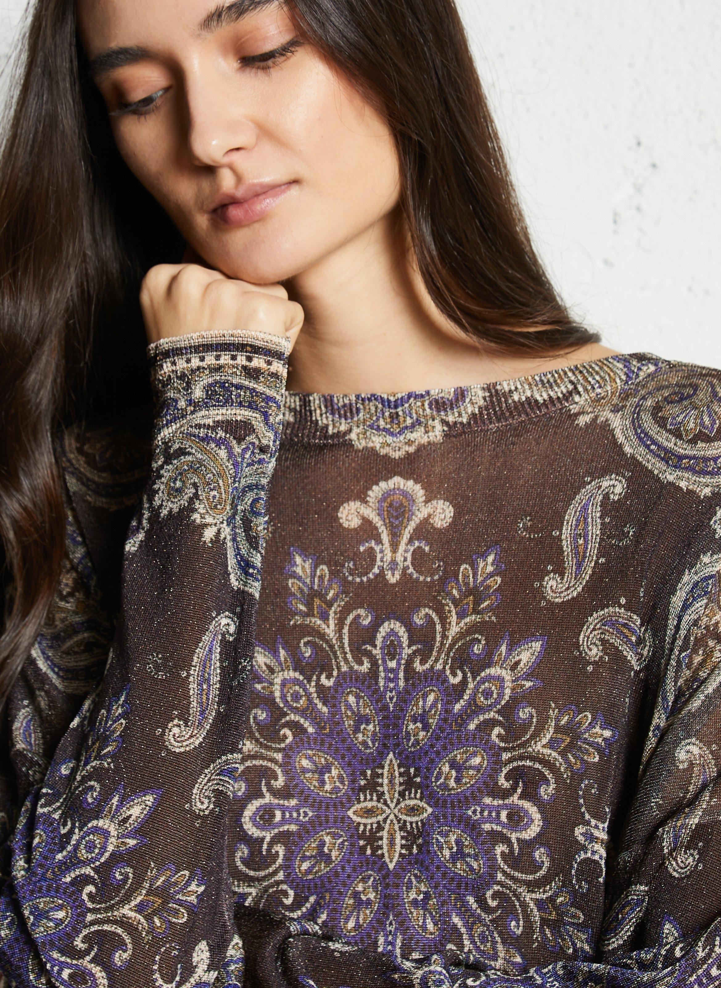 Pull fin pailleté à motif léopard  LIU JO Marron