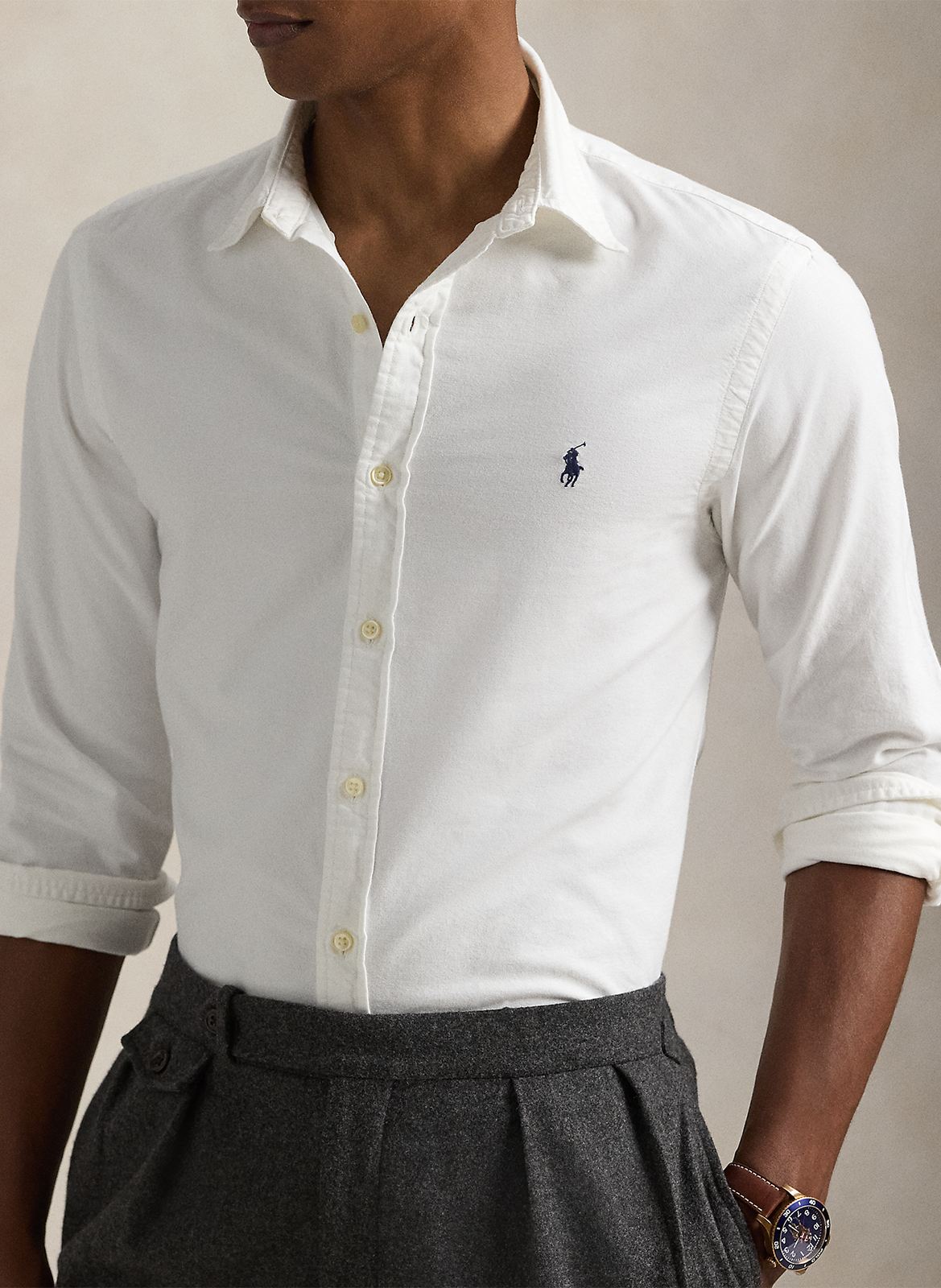 Slim-fit cotton shirt with button-down collar and Pony Player POLO RALPH LAUREN White