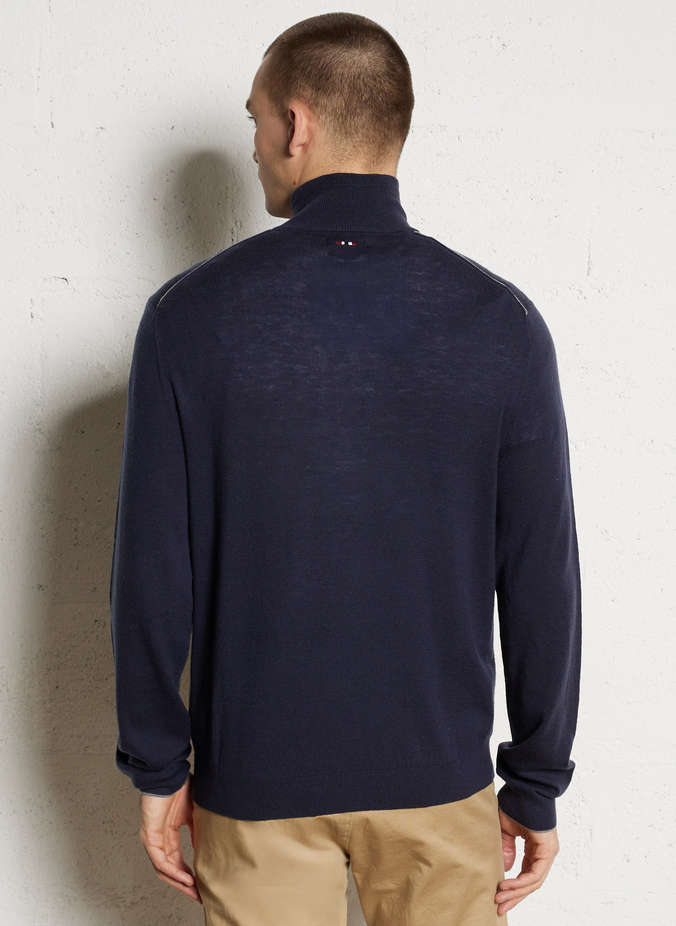 Pull droit col montant brodé en laine NAPAPIJRI Bleu
