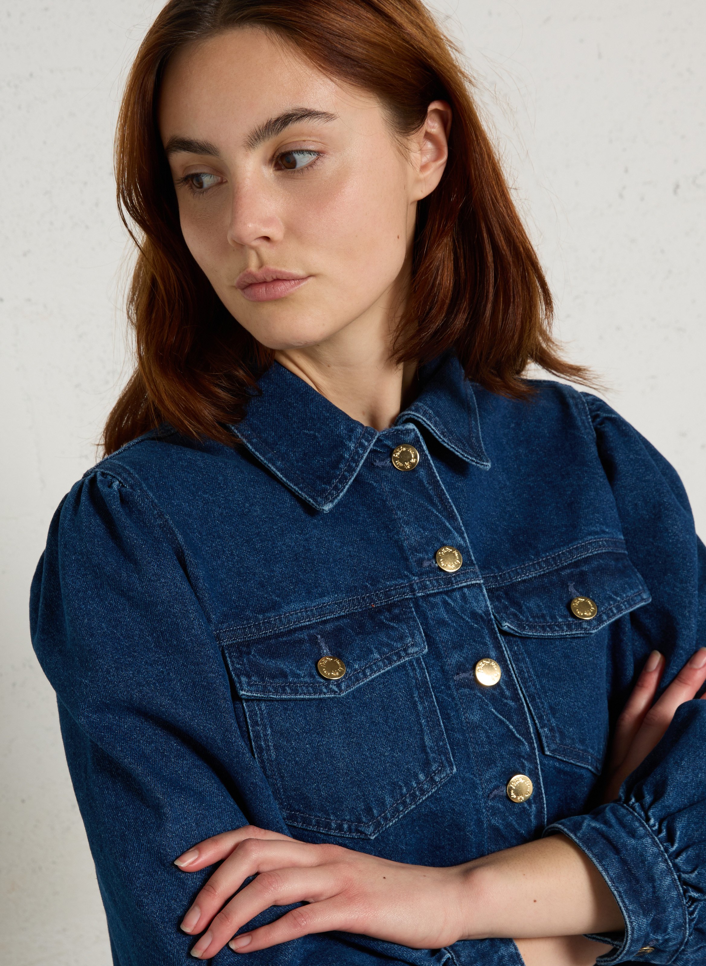 Buttoned straight denim jacket DES PETITS HAUTS Blue